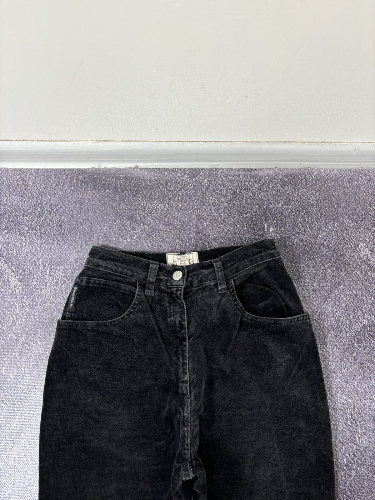 Armani Vintage 90s Armani Jeans Velvet Black Skinny Pants Jeans Size 28" / US 6 / IT 42 - 6 Thumbnail