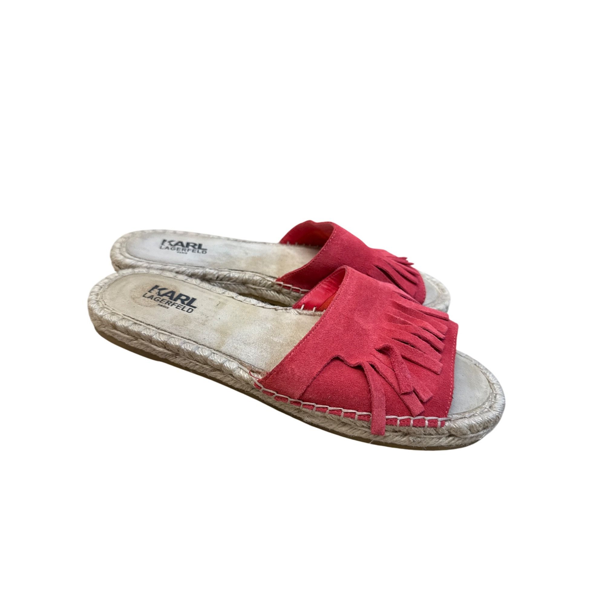 Karl Lagerfeld Karl Lagerfeld Womens Red Suede Fringe Espadrille Sandals Si Size US 11 / IT 41 - 4 Thumbnail