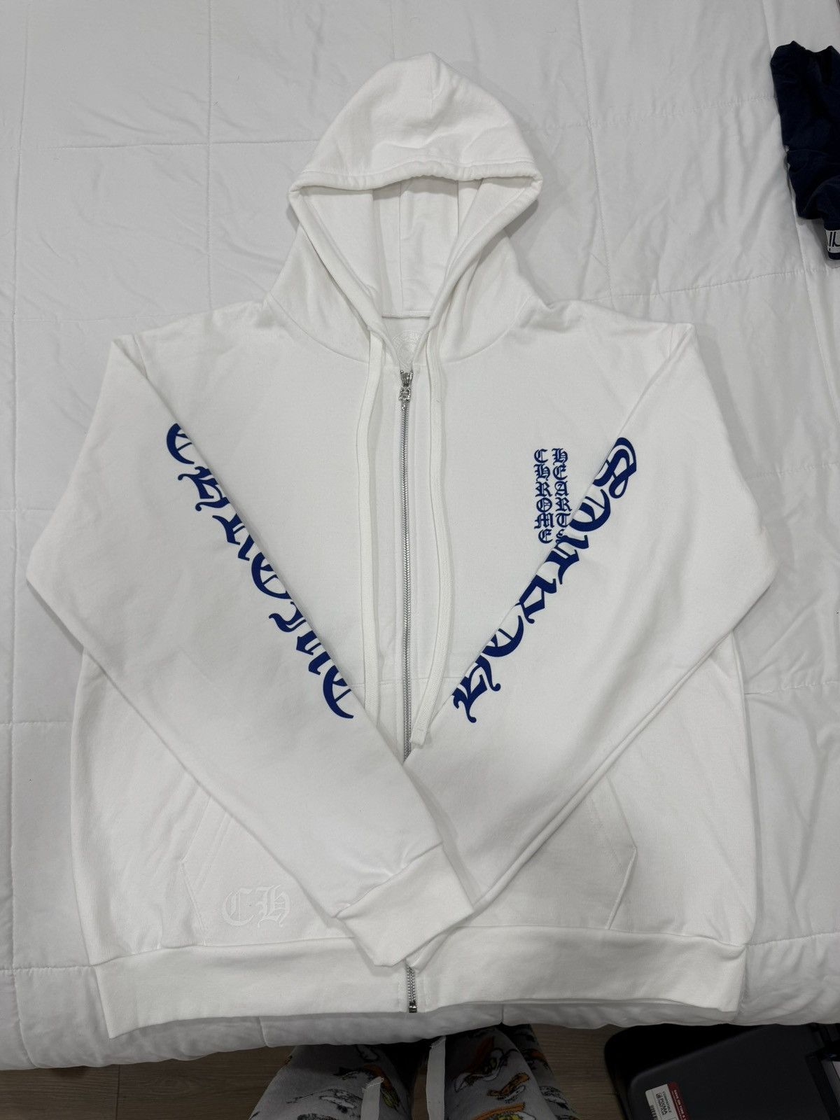 Chrome Hearts Vertical Logo Zip Up Hooded Sweatshirt White Blue Size US M / EU 48-50 / 2 - 2 Thumbnail