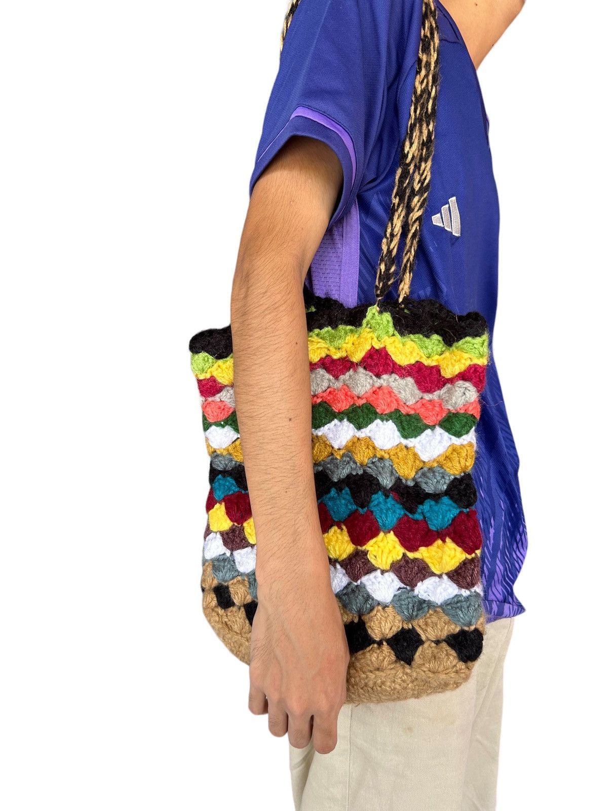 Japanese Brand × Kapital × Vintage Hippies style Crochet Knitted Handmade Tote Bag🌈 Size ONE SIZE - 5 Thumbnail