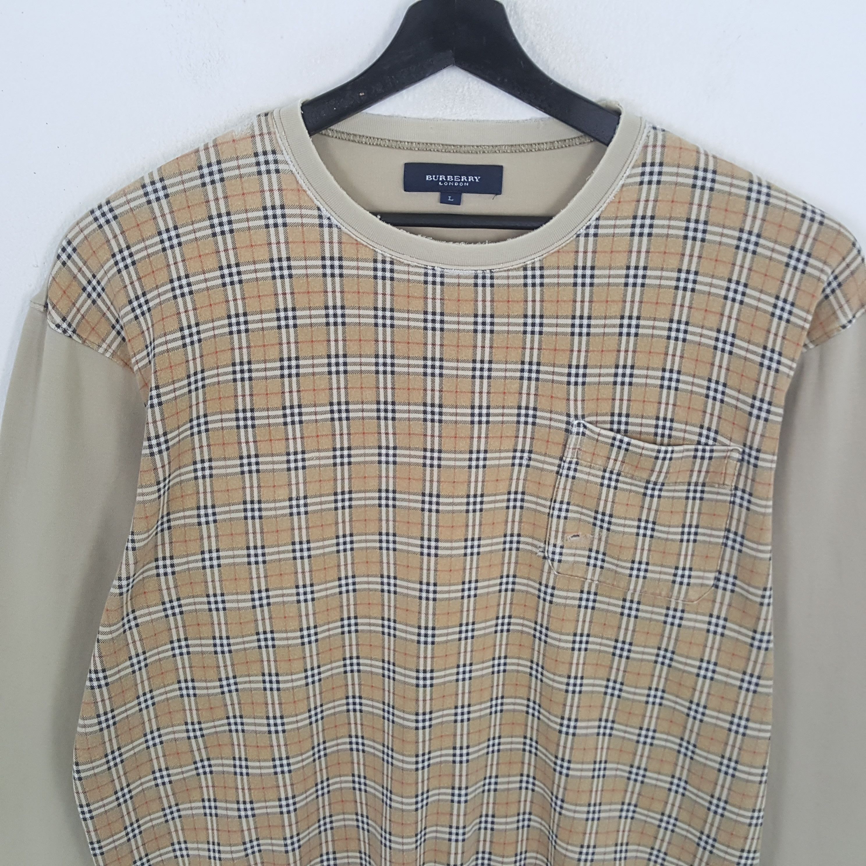 Burberry × Vintage BURBERRY LONDON Nova Check Custom Art Distressed Sweatshirt Size US L / EU 52-54 / 3 - 4 Thumbnail