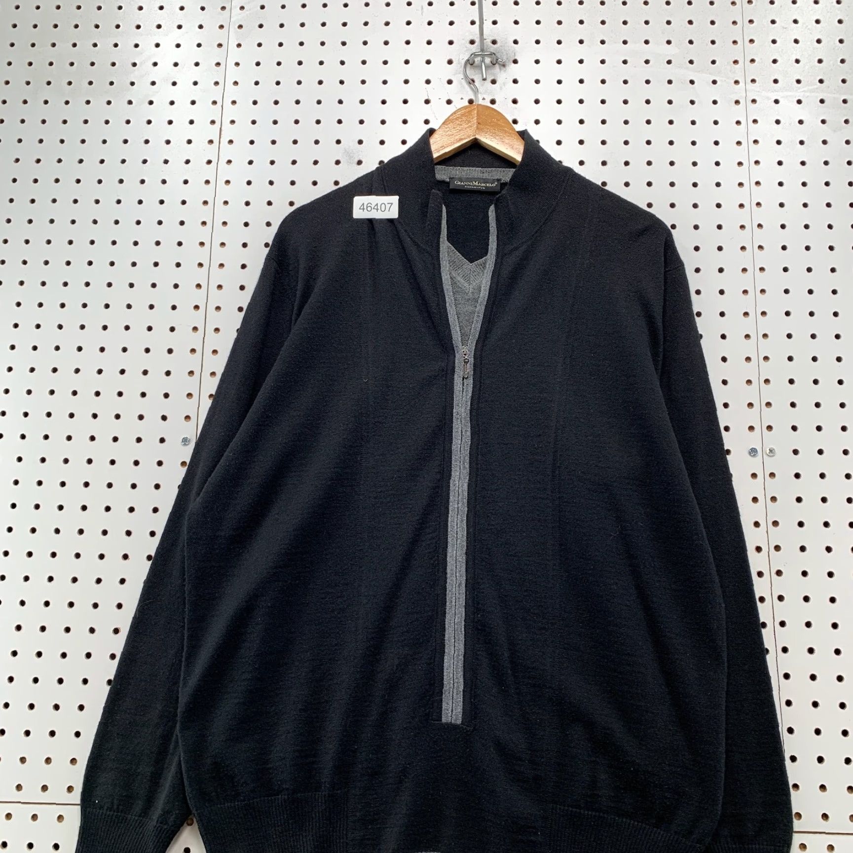 Vintage Gianni Marcelo Merino Wool Sweater Cardigan Mens Large Black Gray Layered Zip Shirt (note: ensure single category word) Size US L / EU 52-54 / 3 - 5 Thumbnail