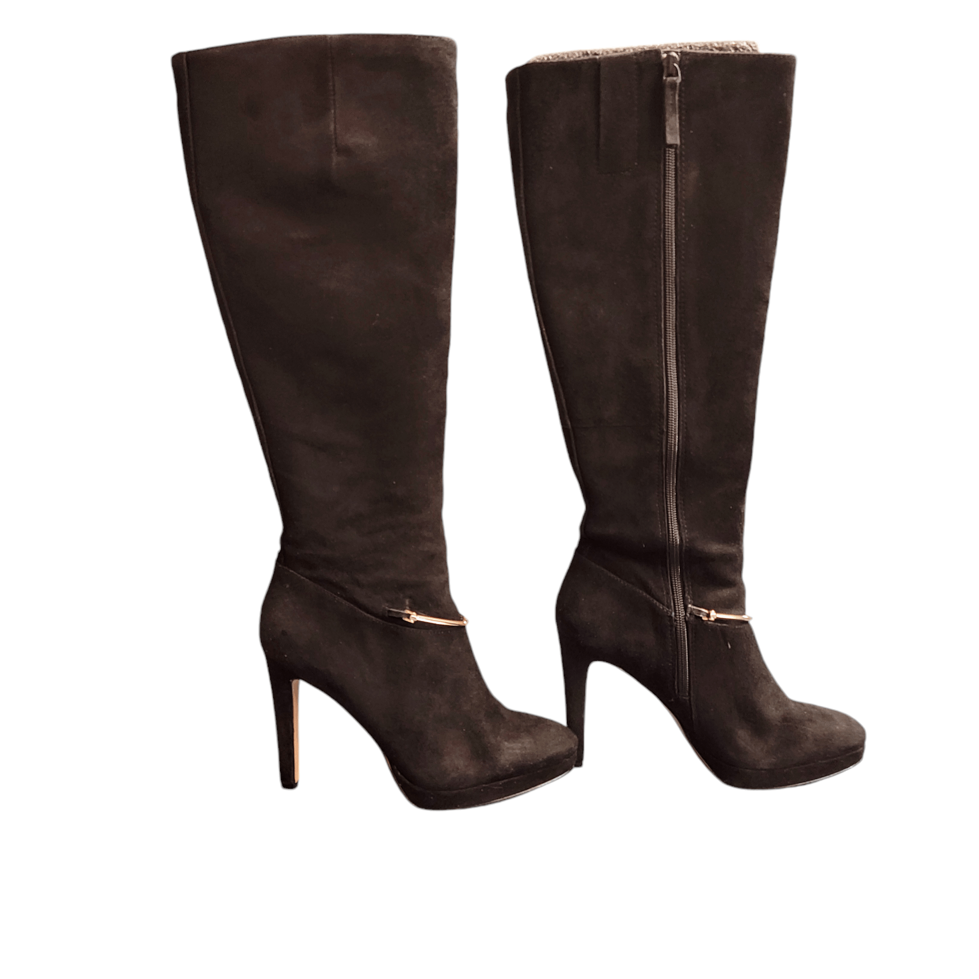 Nine West Nine West Black Suede Leather Tall Heeled Boots Size US 7 / IT 37 - 4 Thumbnail