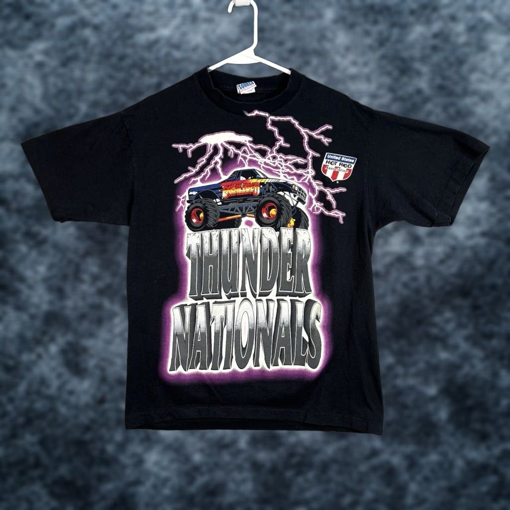 Vintage VINTAGE 1990s Thunder Nationals Monster Truck Lightning T-Shirt Adult Large Black Graphic Tee Men's Size US L / EU 52-54 / 3 - 1 Thumbnail