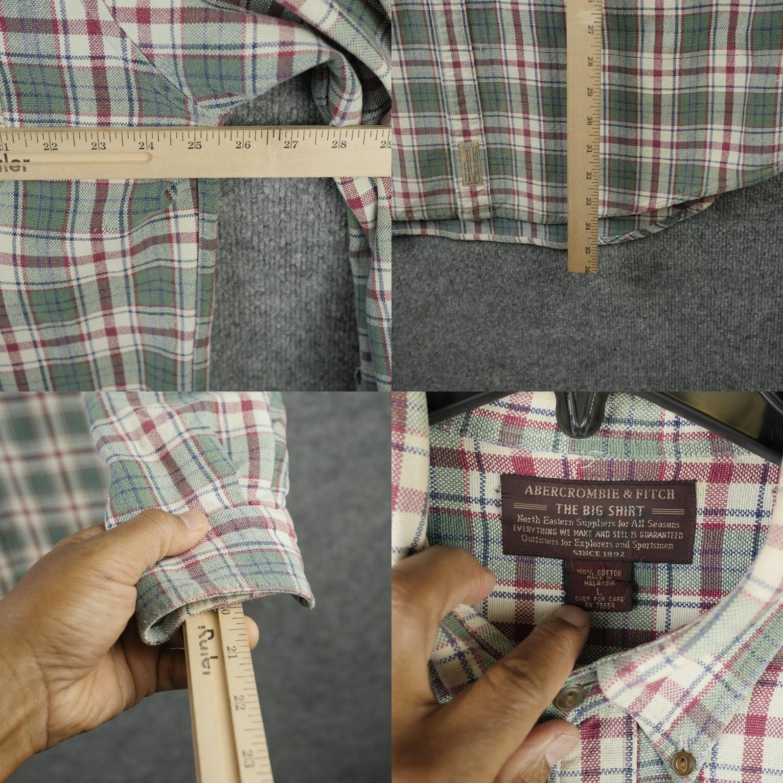 Abercrombie & Fitch Abercrombie & Fitch Shirt Mens L Green Plaid Button-Down Casual Cotton Big Shirt Relaxed Fit Long Sleeve Womens? Mens Size US L / EU 52-54 / 3 - 8 Thumbnail