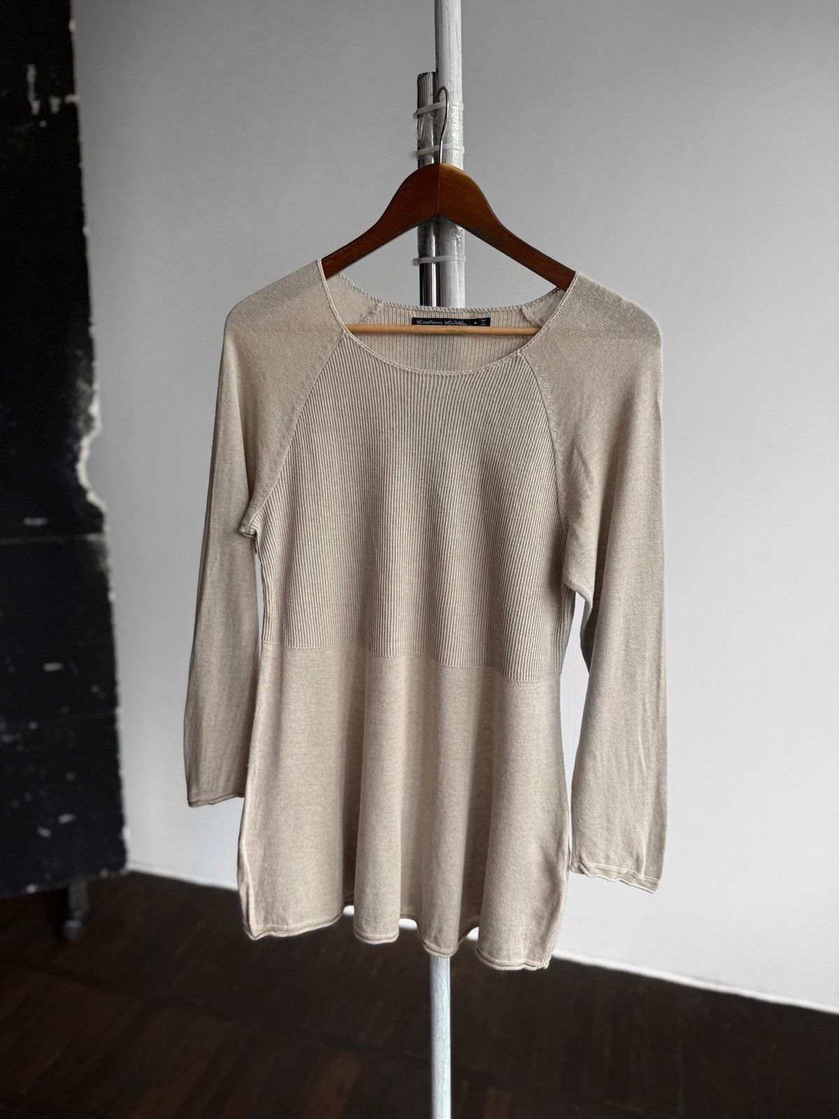 Gudrun Sjoden Gudrun Sjoden Beige Knit Top With Ribbed Detail Linen Cotton Size M / US 6-8 / IT 42-44 - 1 Thumbnail