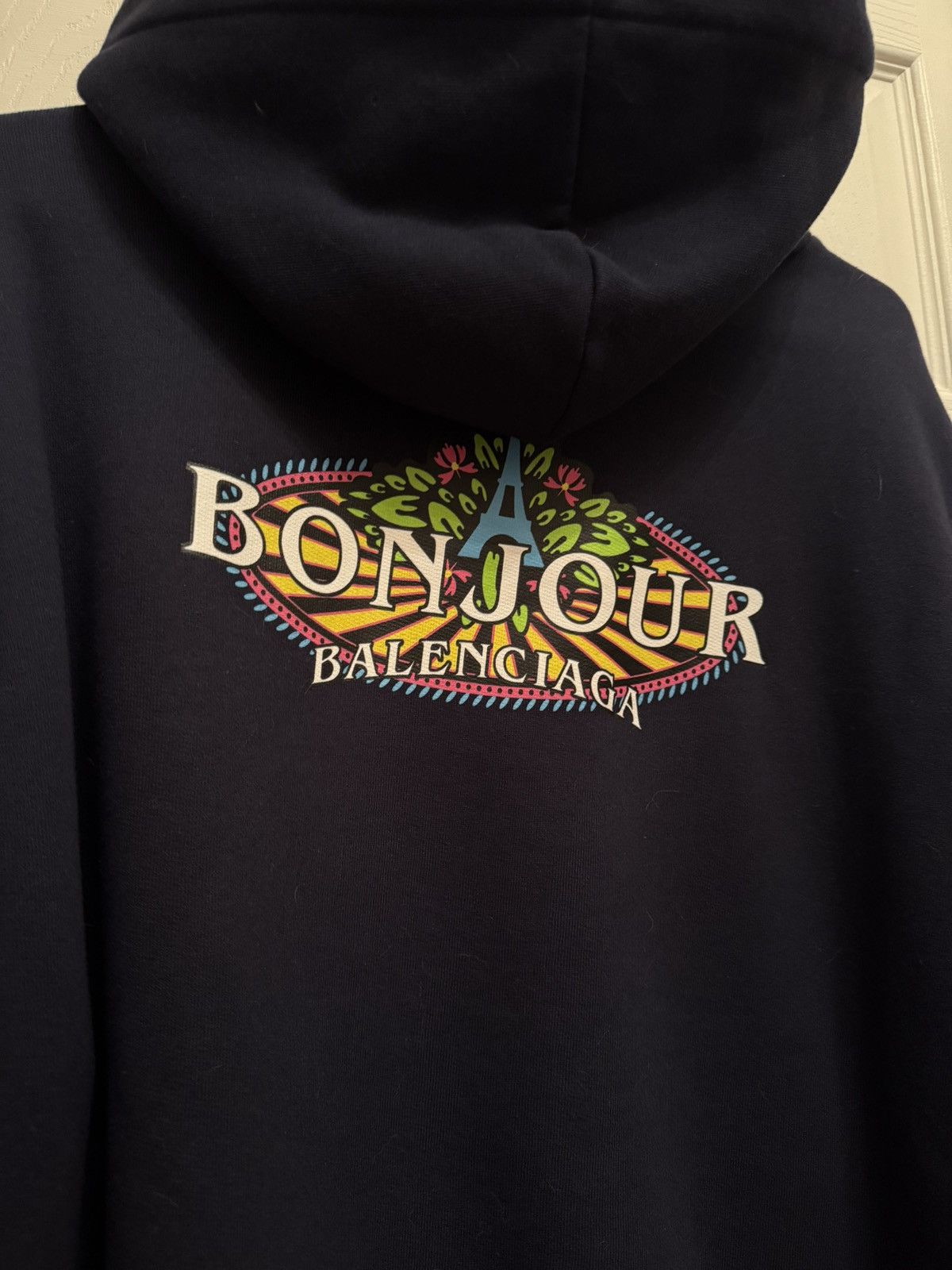 Balenciaga Balenciaga Bonjour Logo Print Back Hoodie Navy Size US XS / EU 42 / 0 - 4 Thumbnail