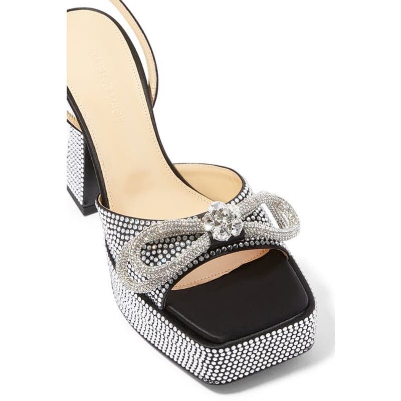 image of Mach&mach Mach & Mach Double Bow 140 Crystal Platform Sandals. Size 39 in Black, Women's