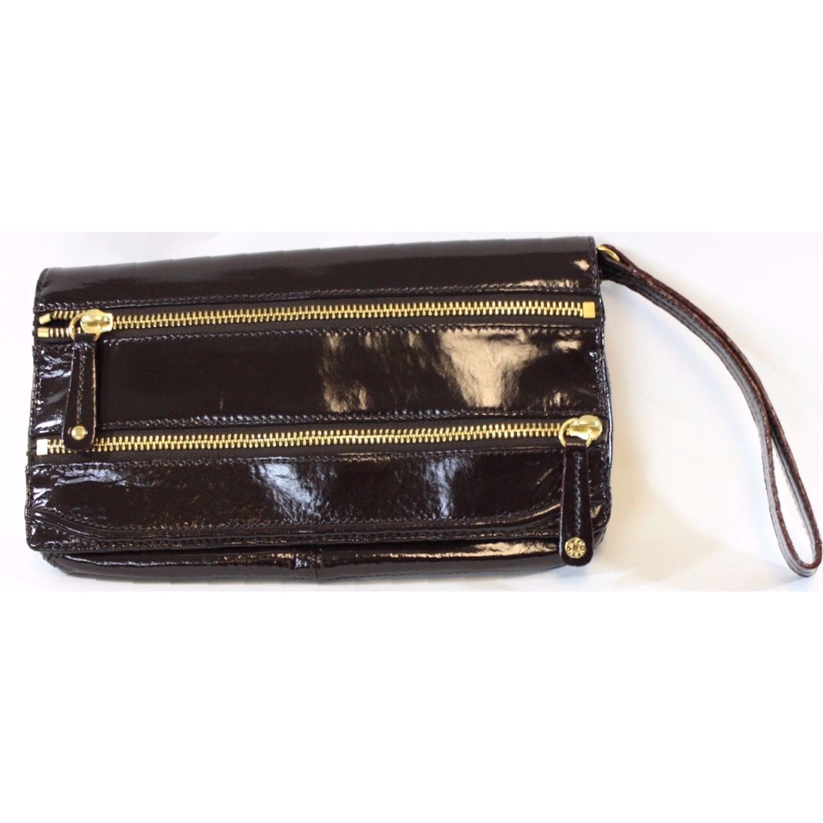 MZ Wallace MZ Wallace Eve Clutch Bag Crocodile Patent Leather 10"x6" Brown chocolate MZW196L59L59 Handbag Zipper Clutch Womens Size ONE SIZE - 3 Thumbnail