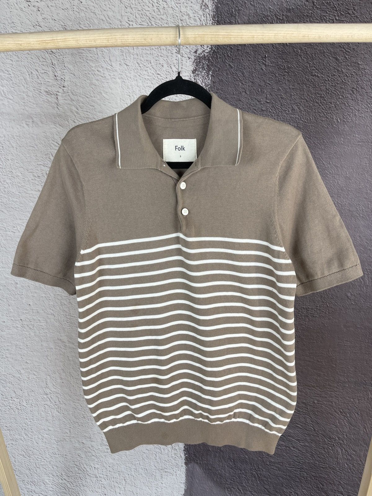 Folk Folk beige striped polo tee shirt Size US M / EU 48-50 / 2 - 2 Thumbnail
