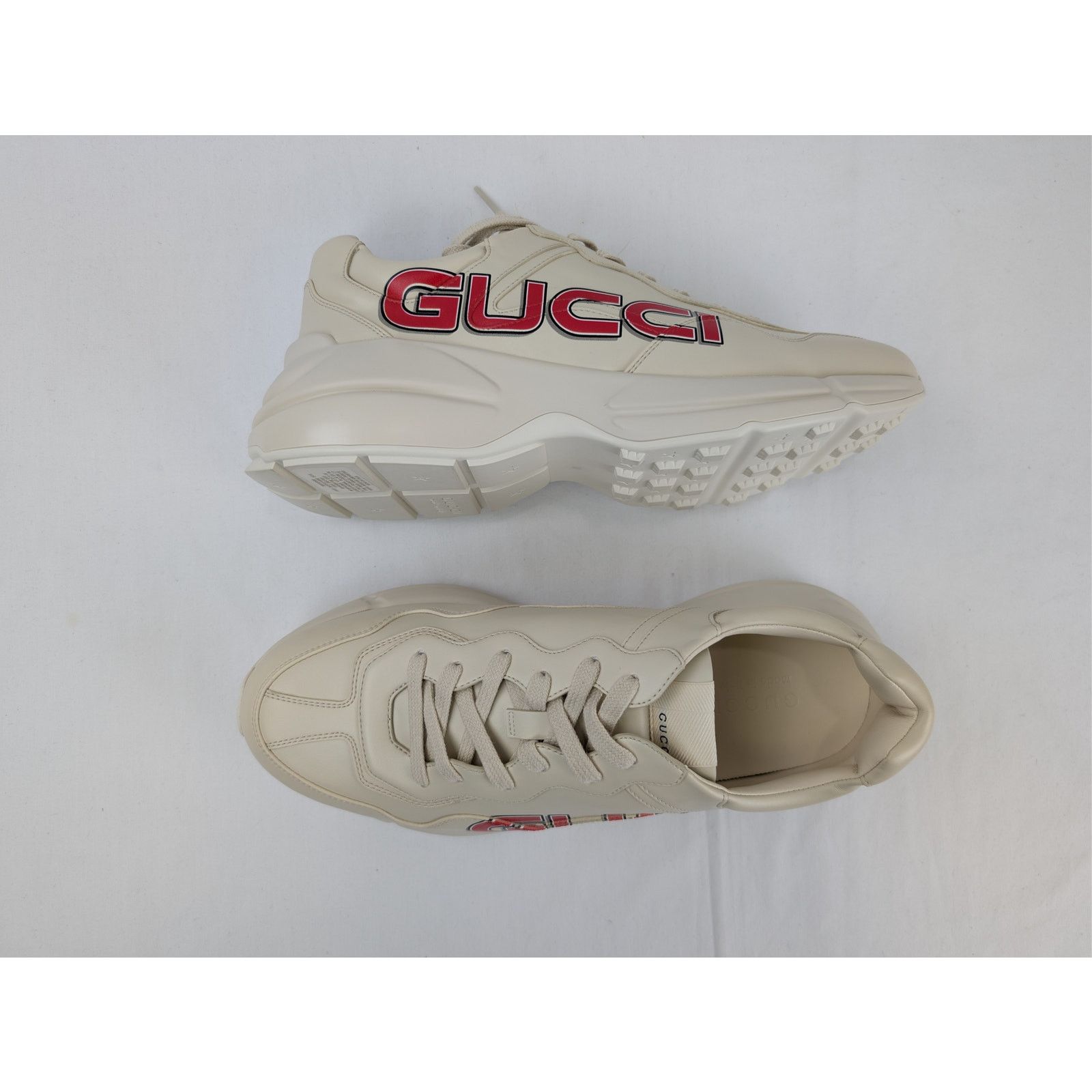 Gucci o1rshd1 Gucci logo print Rhyton leather sneakers in ivory Size US 10.5 / EU 43-44 - 1 Thumbnail