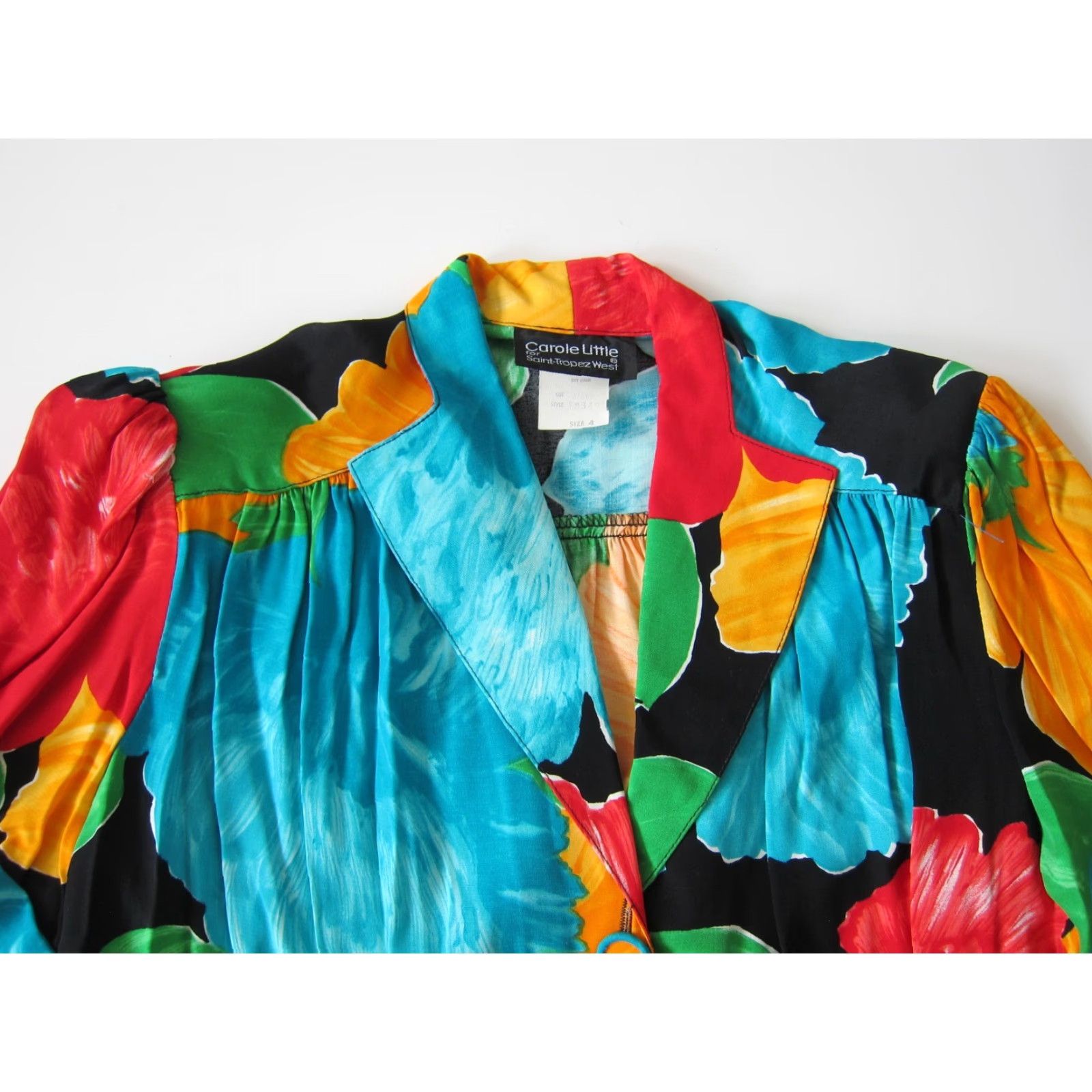 Vintage VINTAGE Carole Little Saint Tropez West Floral Blouse Short Sleeve Red S-M Womens Size S / US 4 / IT 40 - 3 Thumbnail