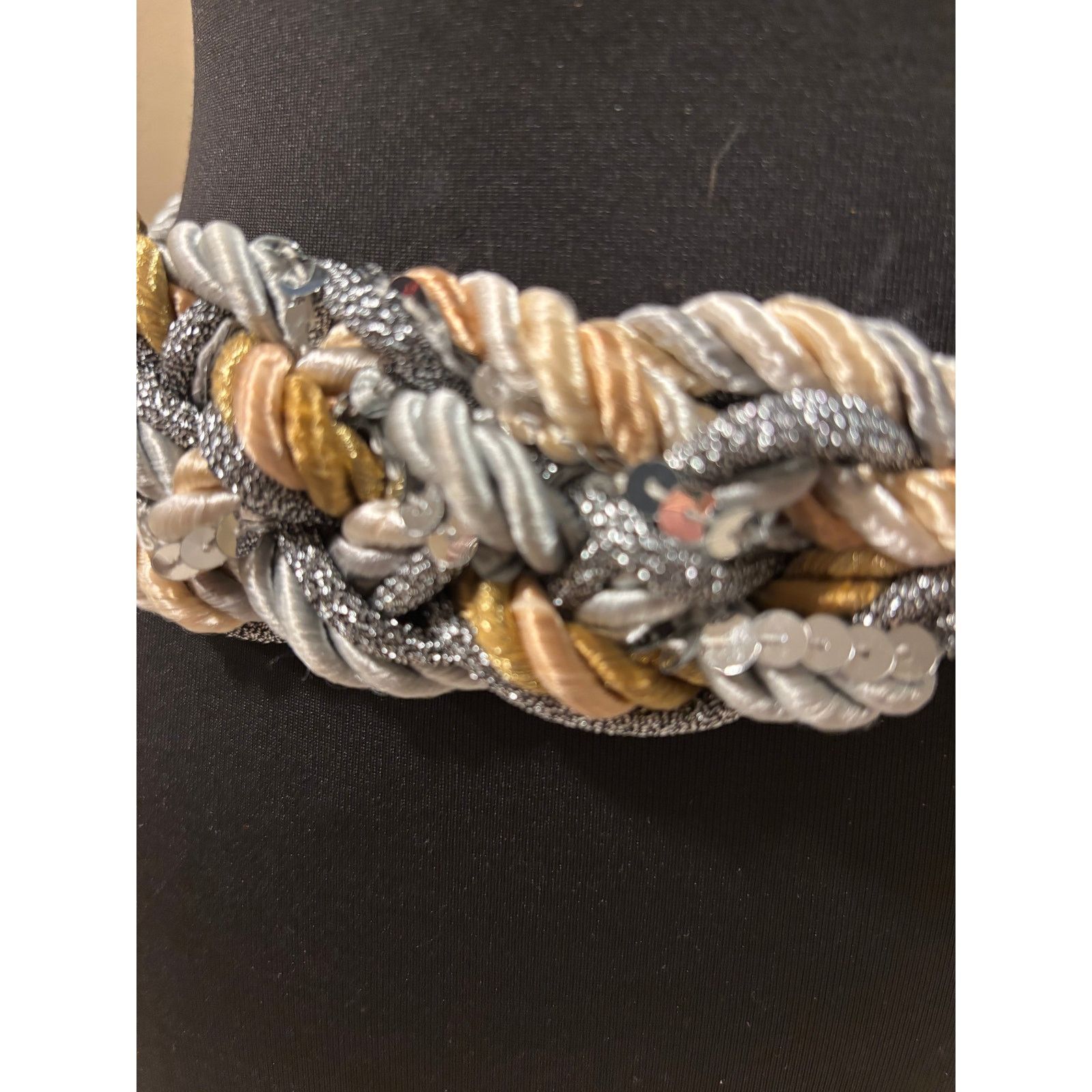 Vintage Vintage 3" Gold Silver Metallic Braided Rope Macrame Belt Size ONE SIZE - 3 Thumbnail