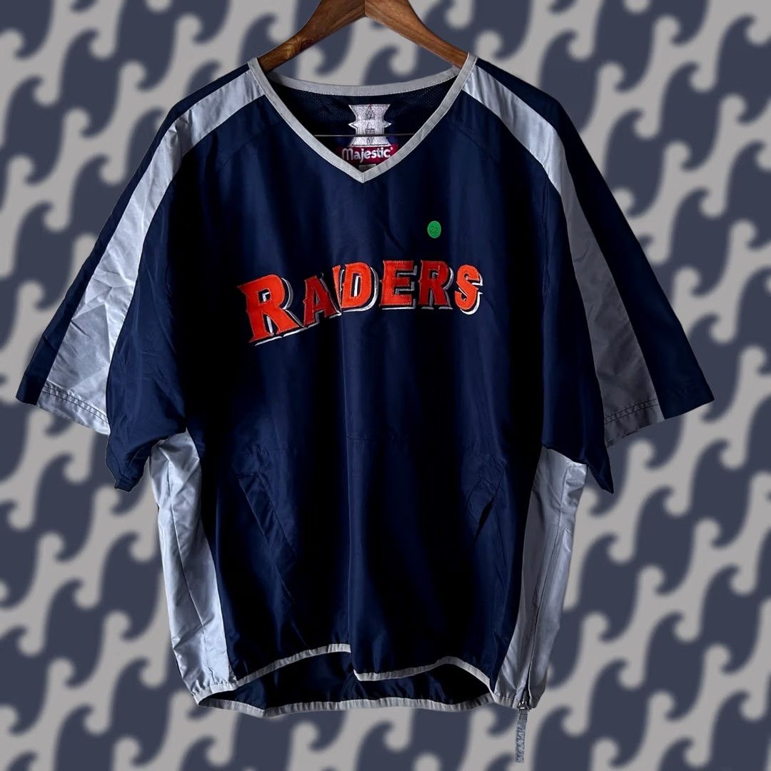 Vintage Majestic Raiders Windbreaker Jacket Mens L Blue V-Neck Short Sleeve Pullover Size US L / EU 52-54 / 3 - 1 Thumbnail