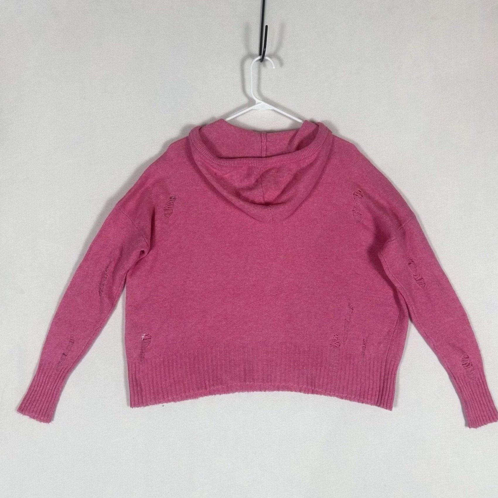 American Eagle Outfitters VINTAGE American Eagle Sweater Womens S Pink Distressed Fringe Hooded Oversized Knit Pullover Size S / US 4 / IT 40 - 7 Thumbnail