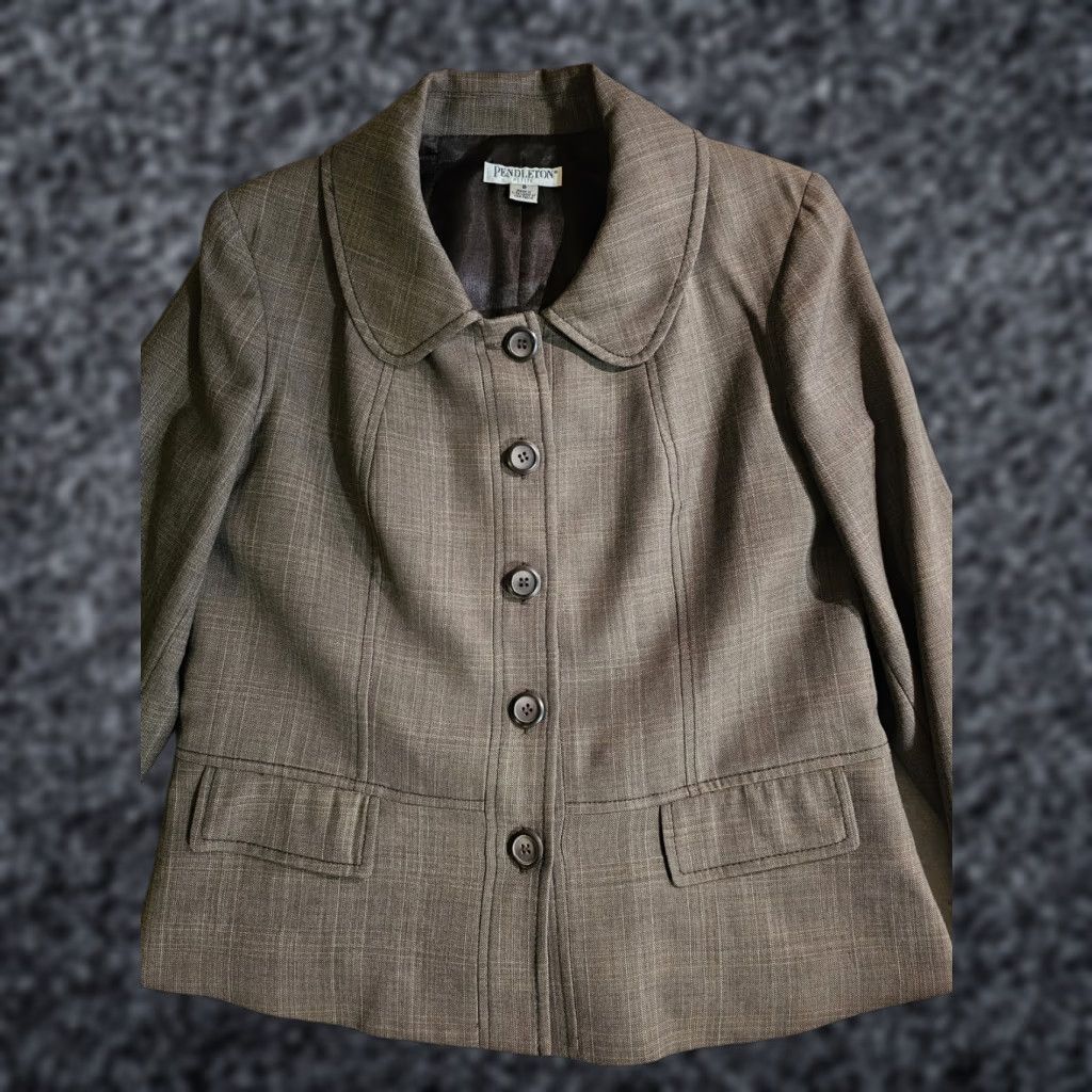Pendleton VINTAGE Pendleton Petite Virgin Wool Blazer Suit Jacket Women's 8P Brown Blazer Size M / US 6-8 / IT 42-44 - 1 Thumbnail