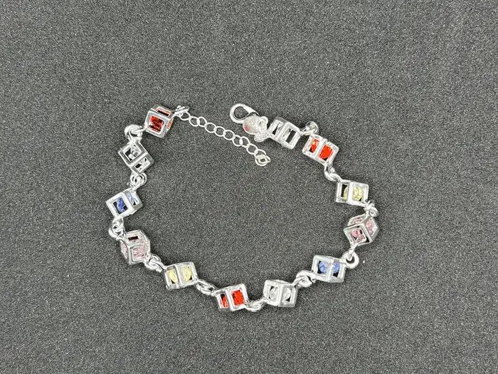 Jewelry Colorful Crystal Beads 925 Silver Chain Bracelet Size ONE SIZE - 1 Thumbnail