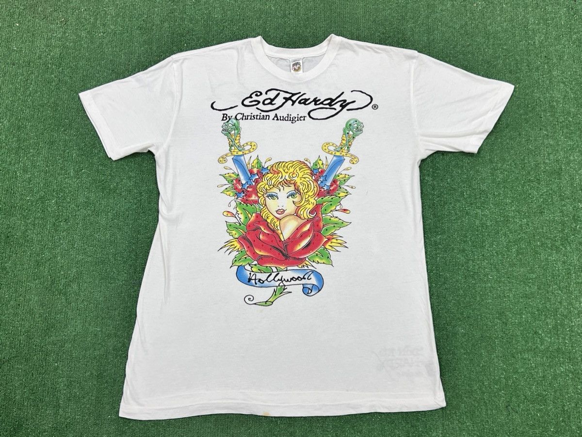 Ed Hardy Vintage Y2k Ed Hardy Rhinestone Tee Size US XL / EU 56 / 4 - 1 Thumbnail