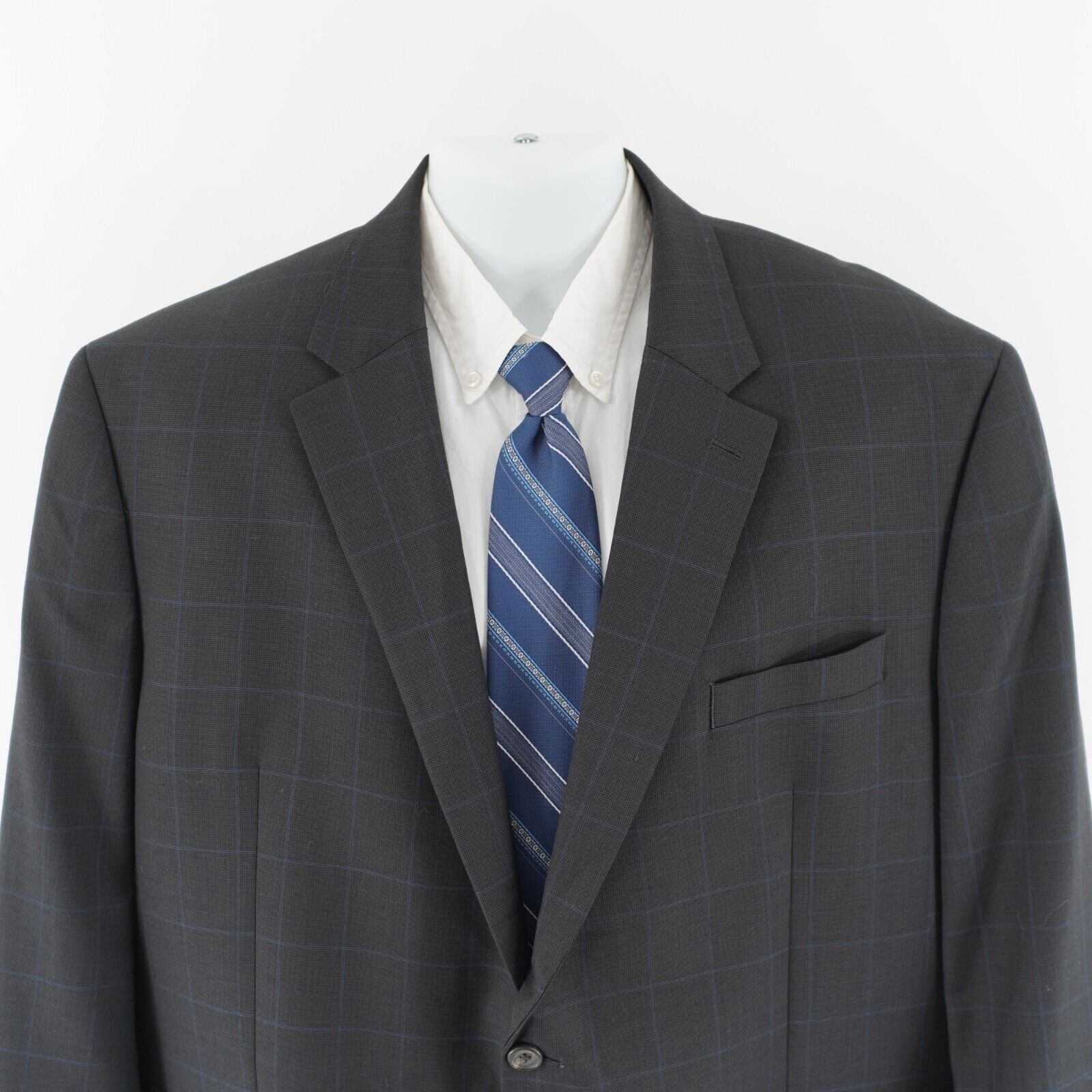 Lauren Ralph Lauren Lauren Ralph Lauren Gray Nailshead Blue Windowpane Wool 2 Bu Size 48R - 1 Thumbnail