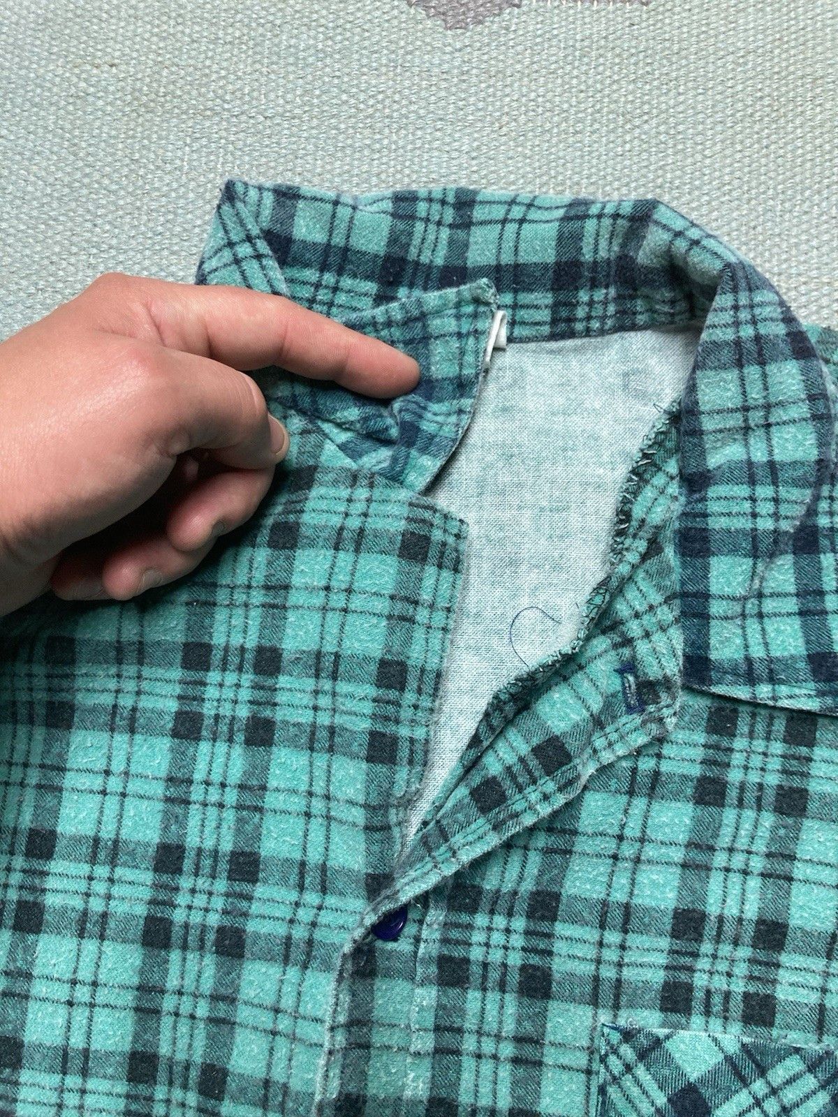 Vintage Vtg 80s flannel shirt brushed cotton turquoise teal plaid XL Size US XL / EU 56 / 4 - 4 Thumbnail