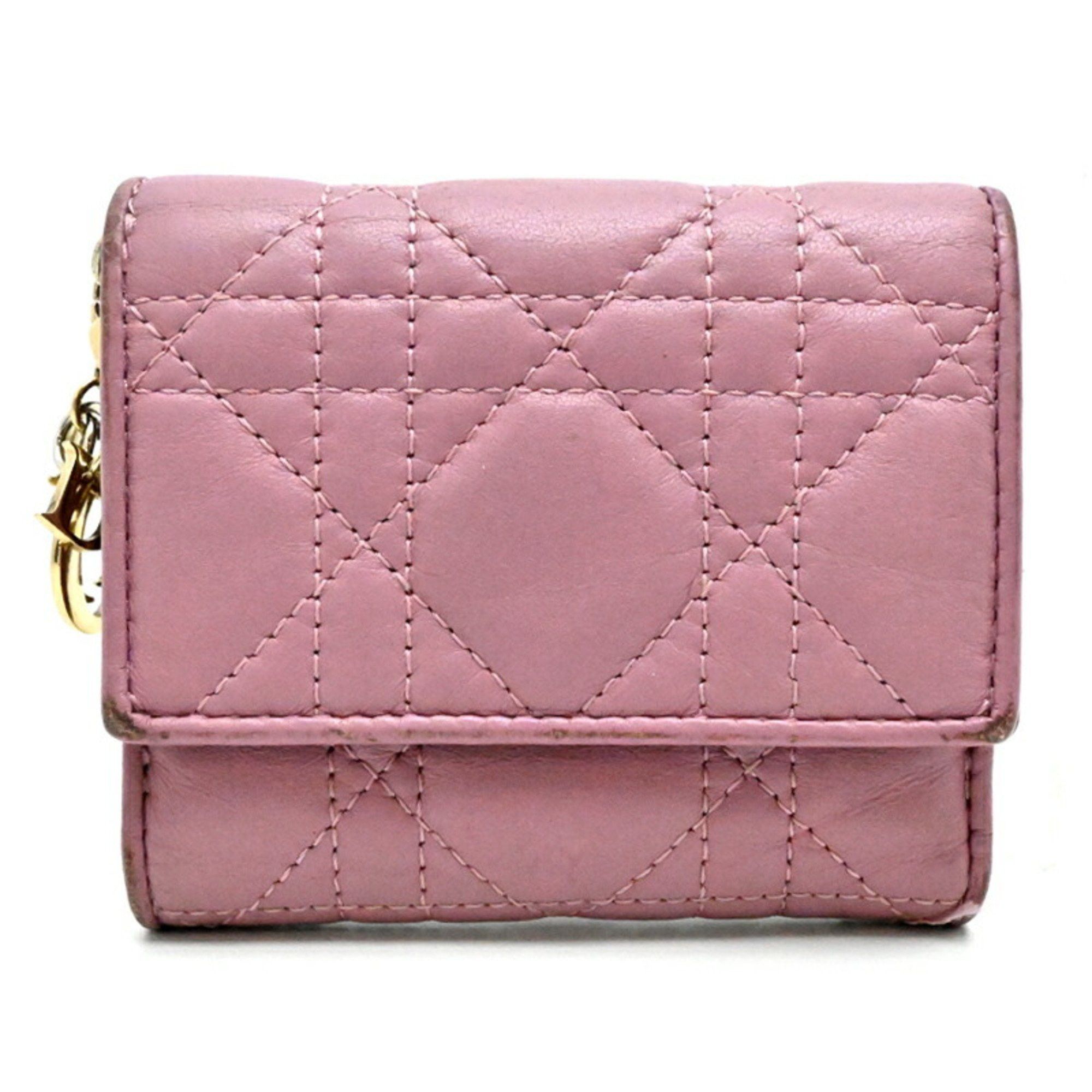 Dior Christian Dior Lotus Wallet Women's Tri-fold S0181 ONMJ Leather Dark Pink Size ONE SIZE - 1 Thumbnail
