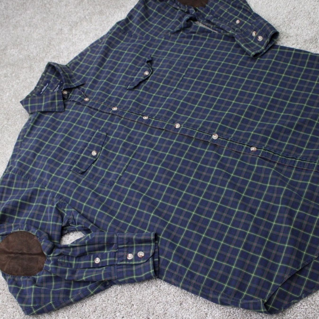 Cremieux Daniel Cremieux Shirt Mens Large Green/Blue Tailored Fit Elbow Patches Grandpa Size US L / EU 52-54 / 3 - 6 Thumbnail