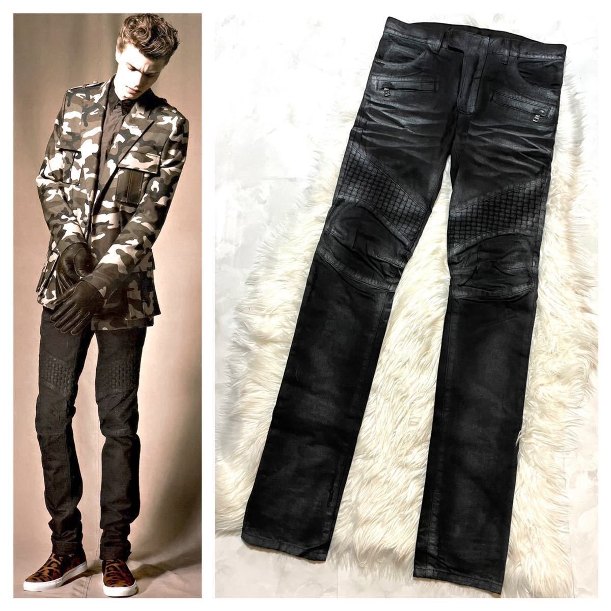 Balmain Homme Braided Square Biker Denim Pants Jeans