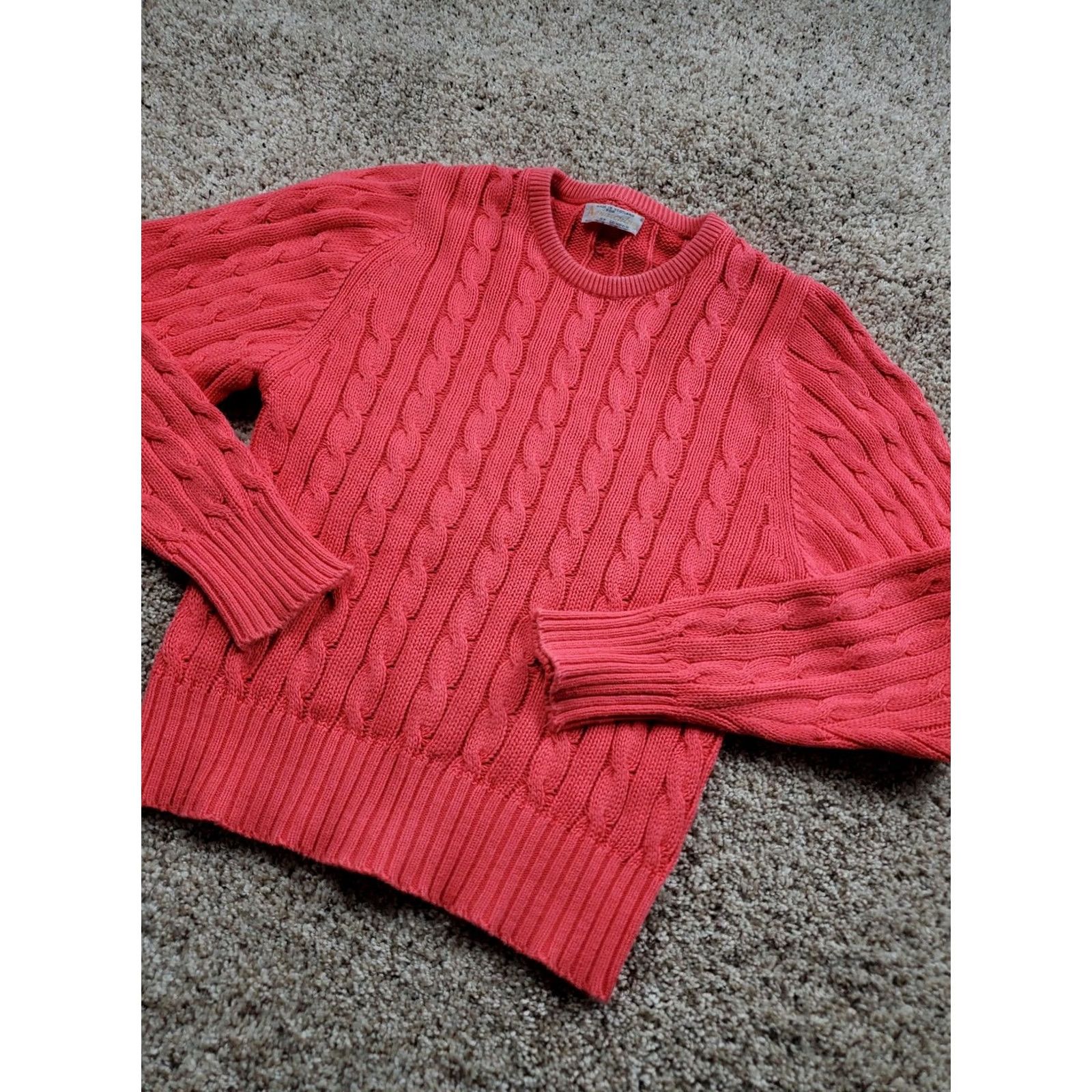 Aquascutum Aquascutum Sweater Womens Small Pink Cable-Knit Crew Neck Scotland Cotton Pullover Knits Size S / US 4 / IT 40 - 2 Thumbnail