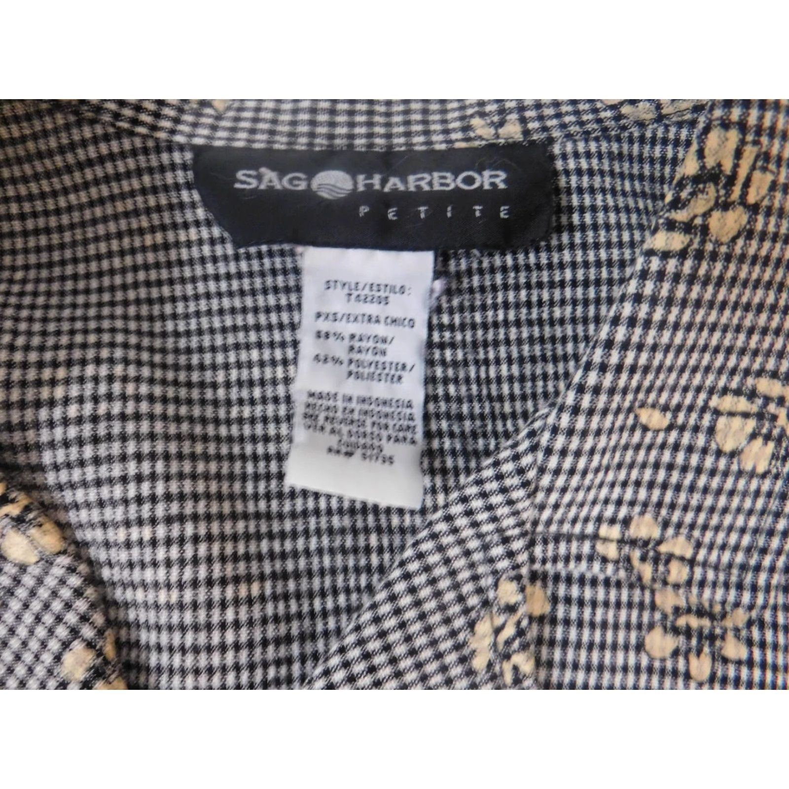 Vintage Sag Harbor Blouse Womens PXS Petites Gray Floral Button Down Cap Sleeve Crew Neck Ruffle Casual Classic - Pets? Size XS / US 0-2 / IT 36-38 - 5 Thumbnail