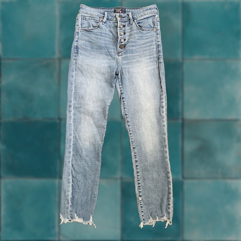 Abercrombie & Fitch Abercrombie & Fitch Jeans Womens 27 Slim Ankle Frayed Hem Blue Denim/Cotton Blend Zip Button Regular Size Type XS? Size 27" / US 4 / IT 40 - 1 Thumbnail