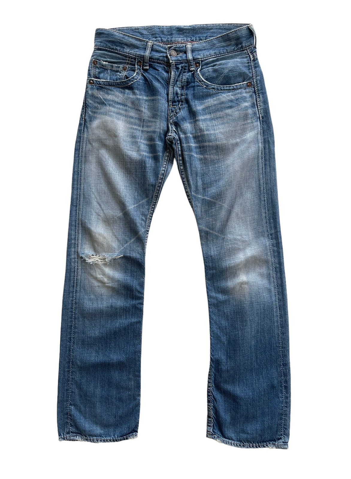 image of Domingo Japan Straight Leg Distressed Denim in Washed Denim, Men's (Size 28)