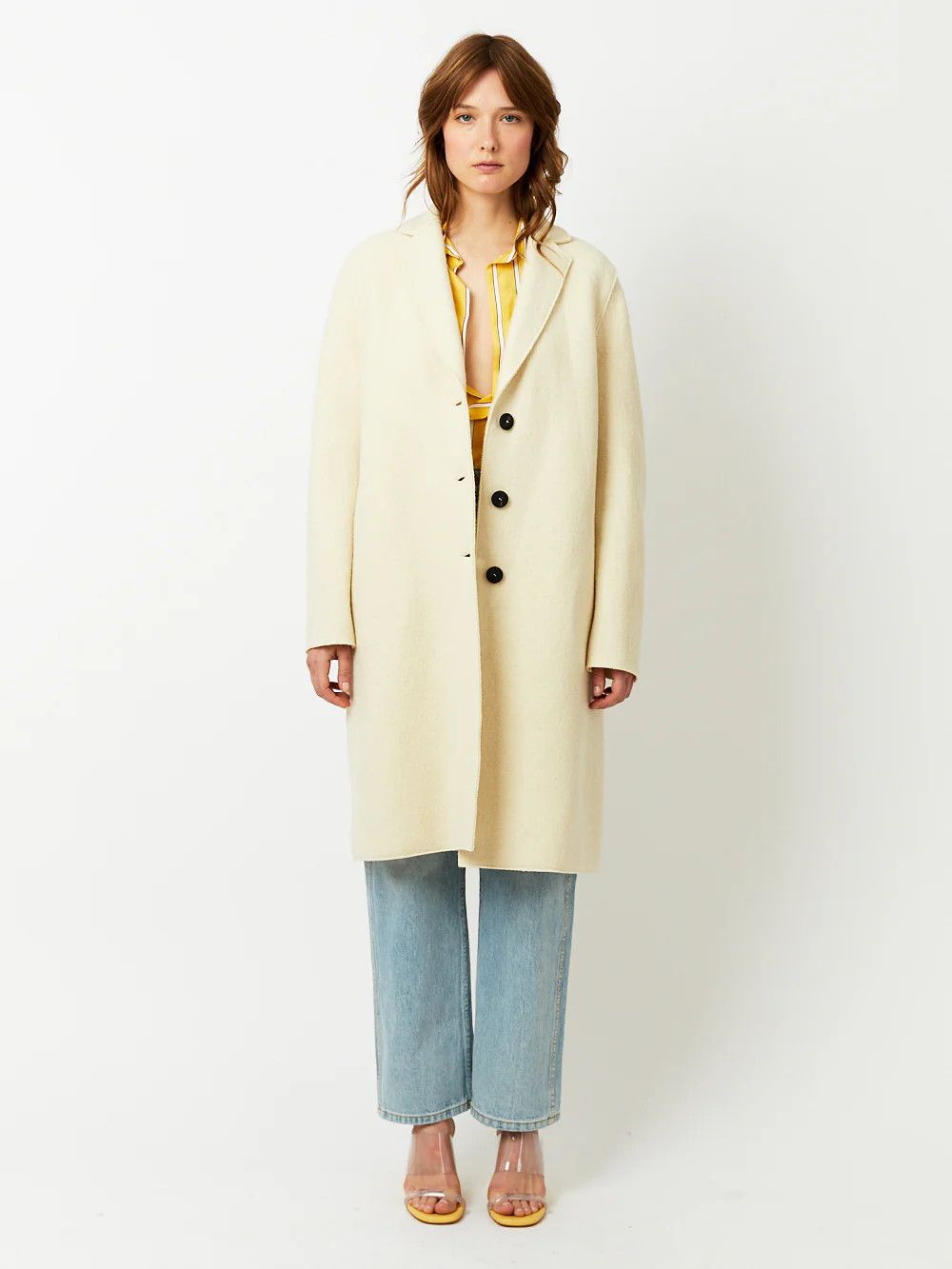 Harris Wharf London o1s22i1n1024 Single-Breasted Wool Boiled Coat in Ivory Size S / US 4 / IT 40 - 3 Thumbnail