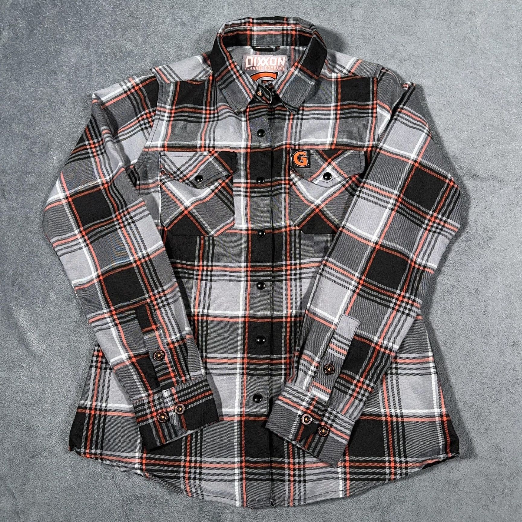 Vintage Dixxon Flannel Shirt Womens Small Black Gray Orange Plaid The G Snap Harley Davi Size S / US 4 / IT 40 - 2 Thumbnail