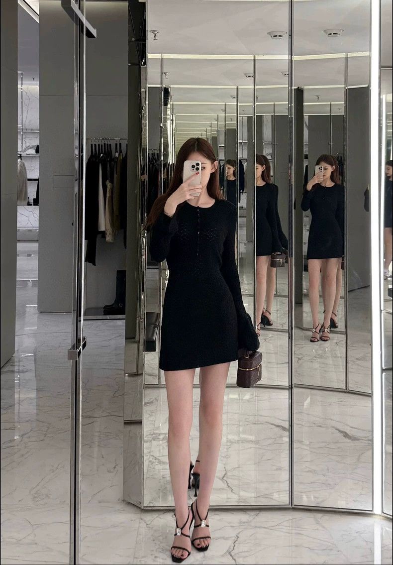Saint Laurent Paris Saint Laurent Paris Black cut-out knit dress Size L / US 10 / IT 46 - 7 Thumbnail