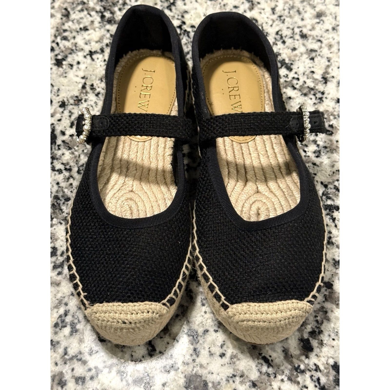 J.Crew NWOB J.CREW Mary Jane ESPADRILLES Flat SHOE Black 5 Womens Linen Buckle Pearl Strap Women's Mary Jane Shoes Size US 5 / IT 35 - 3 Thumbnail