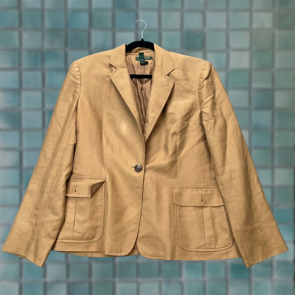 Ralph Lauren Lauren Ralph Lauren Jacket Womens 12 Brown Blazer Coat Cotton Single Breasted Notch Lapel Regular Size 12 Womens Brown Jacket Men? Women? Size XL / US 12-14 / IT 48-50 - 1 Thumbnail