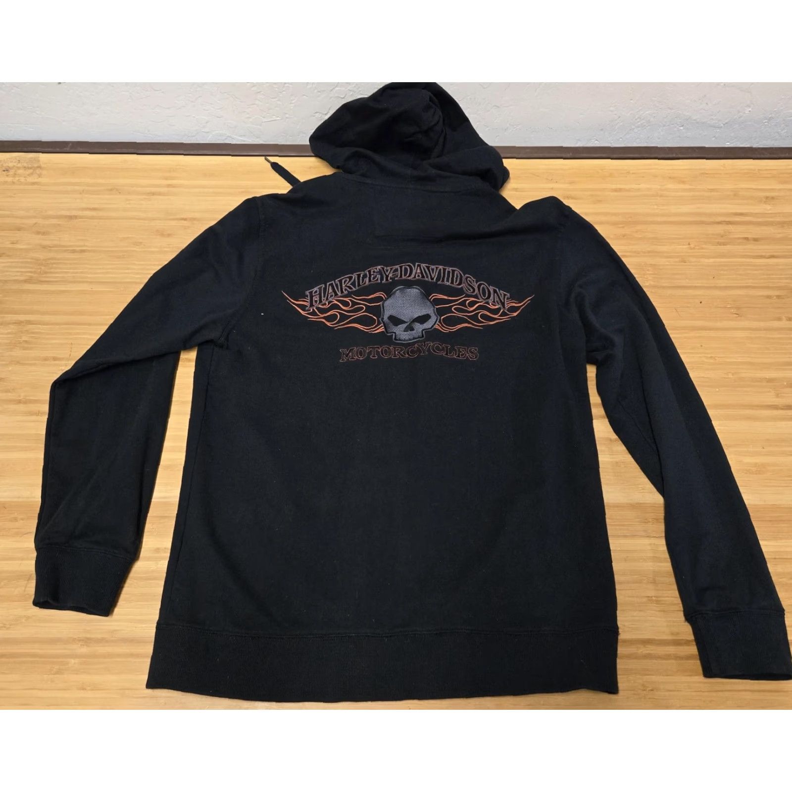 Harley Davidson VINTAGE Harley-Davidson Hoodie Mens M Black Full Zip Embroidered Skull Flames Size US M / EU 48-50 / 2 - 7 Thumbnail