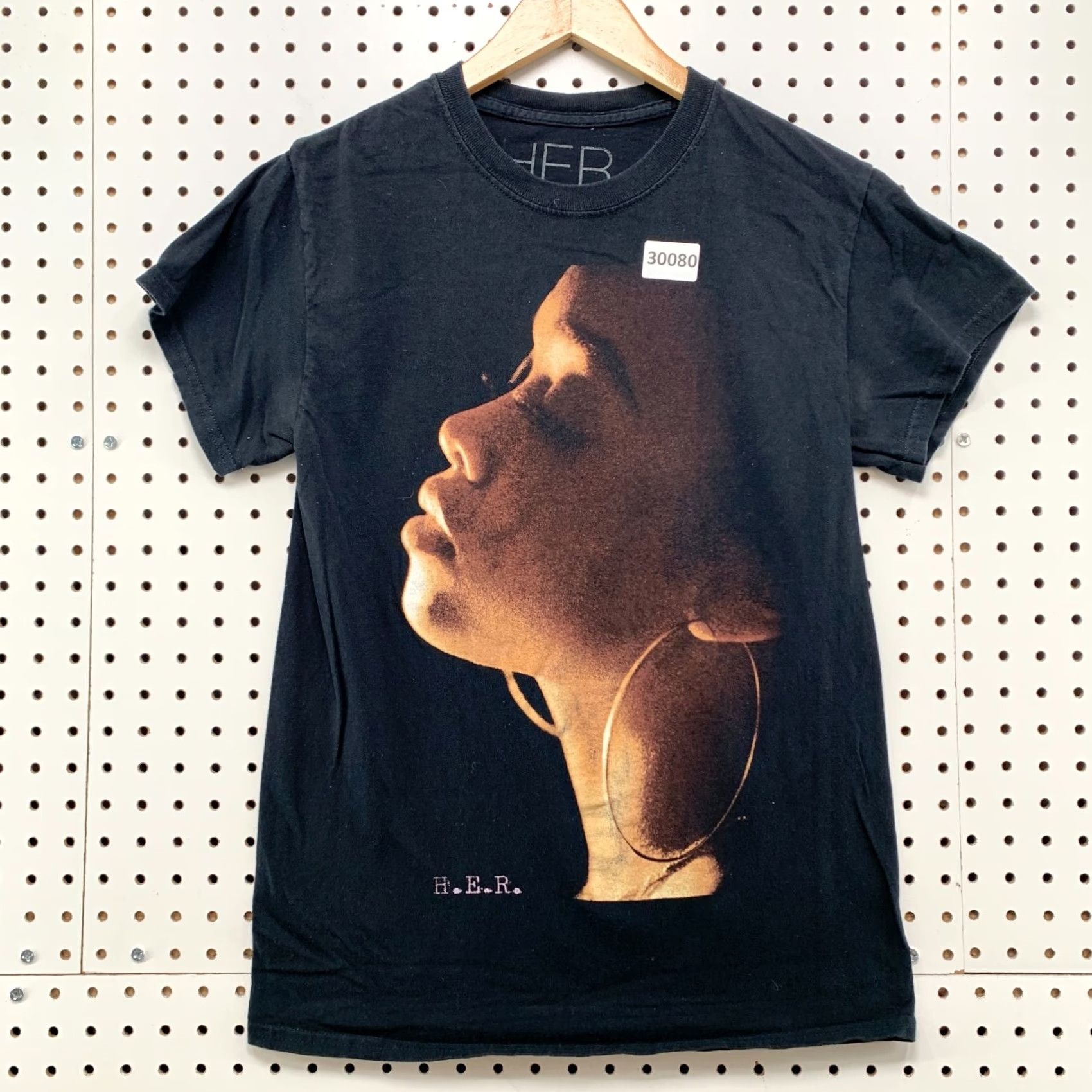 Vintage Hers Black Womens Portrait Graphic T-Shirt Small Size S / US 4 / IT 40 - 2 Thumbnail