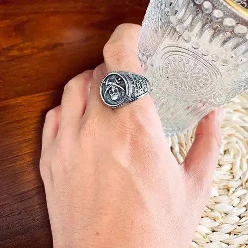 Vintage Retro Punk Style Double Knife Pirate Skull Ring Size ONE SIZE - 6 Thumbnail