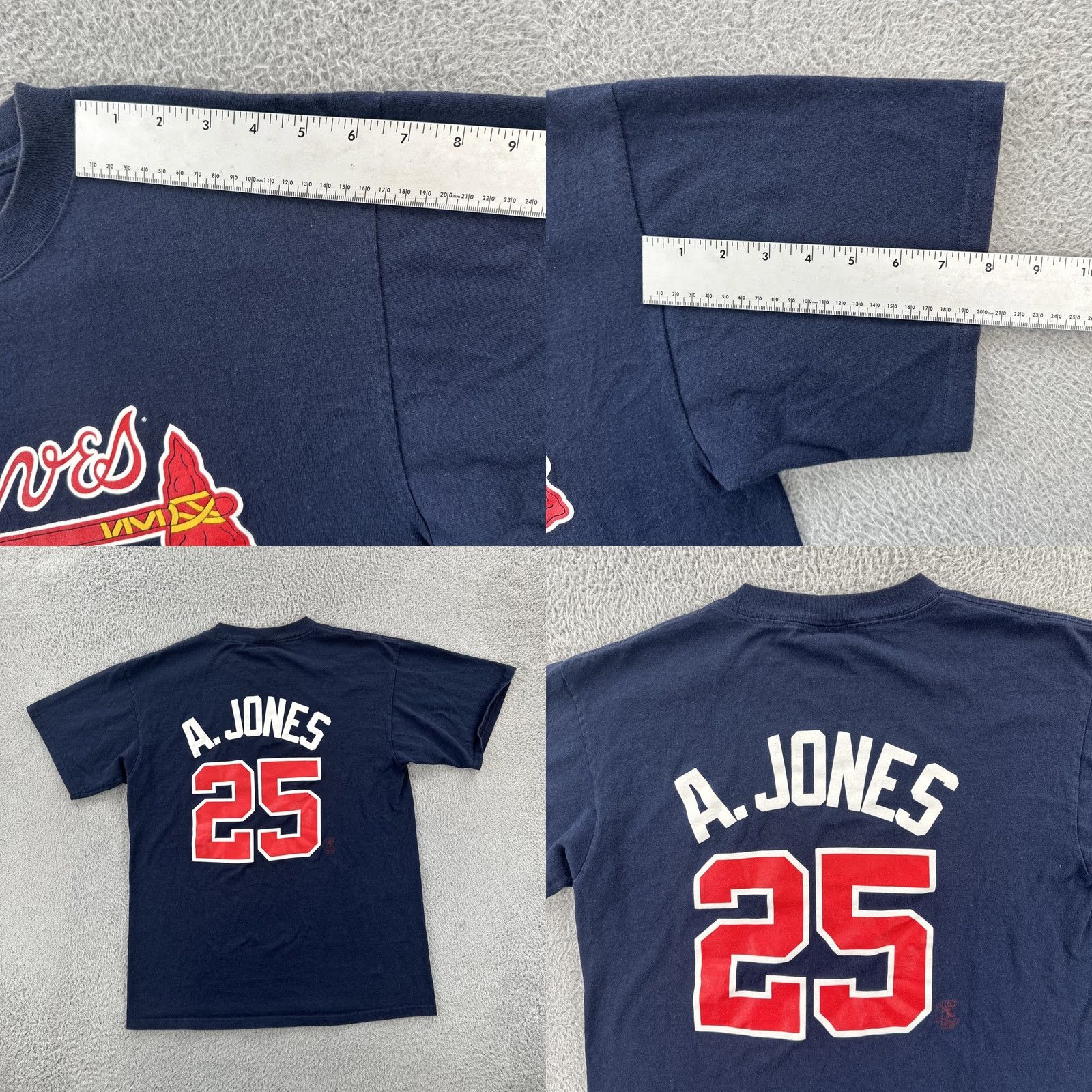 MLB VINTAGE Majestic Mens Large Blue T Shirt Atlanta Braves 25 A. Jones MLB Baseball Shirt Mens 90s Sports USA Size US L / EU 52-54 / 3 - 9 Thumbnail