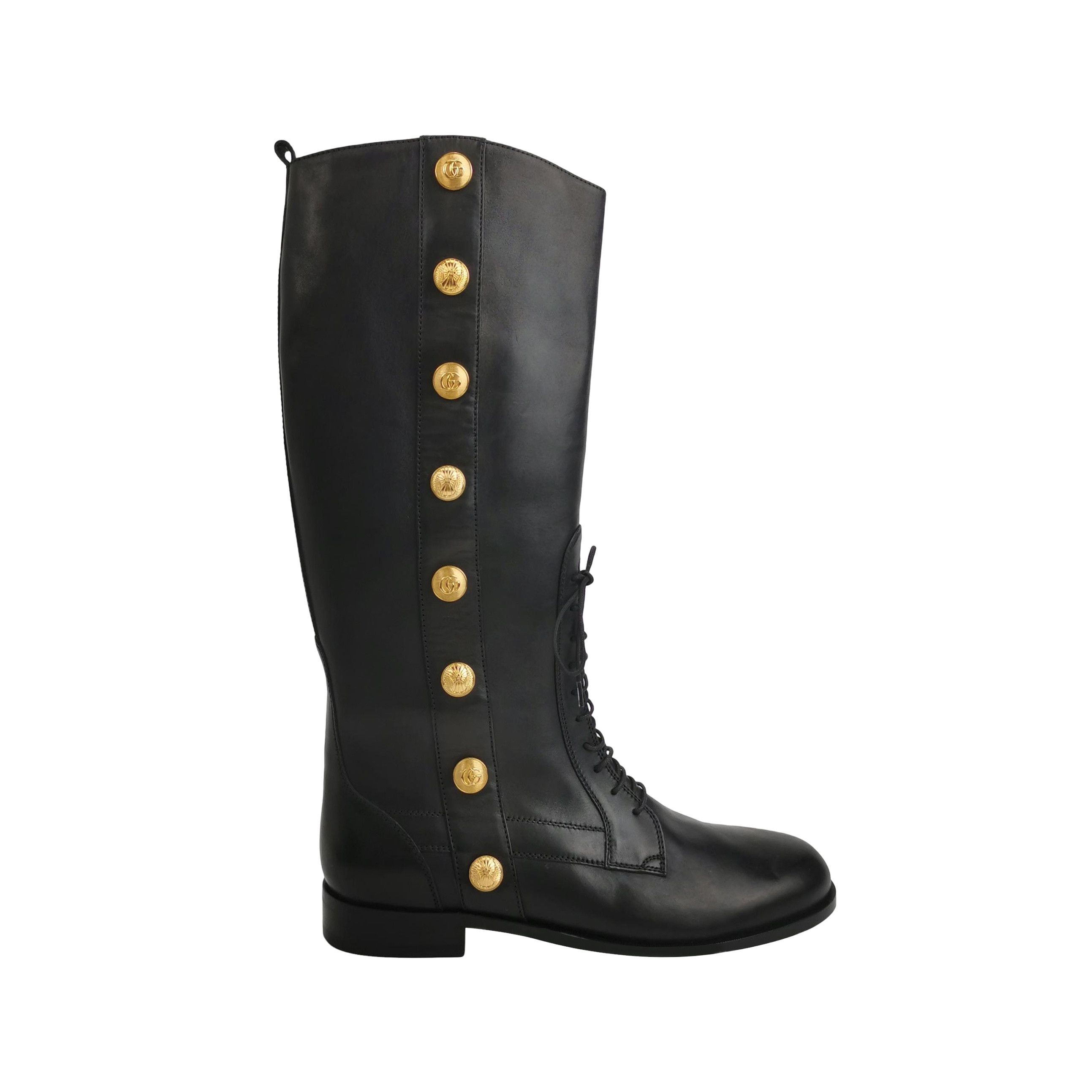 Gucci Gucci Button Detail Lace-Up Leather Boots Size 13 Size US 13 / EU 46 - 1 Thumbnail