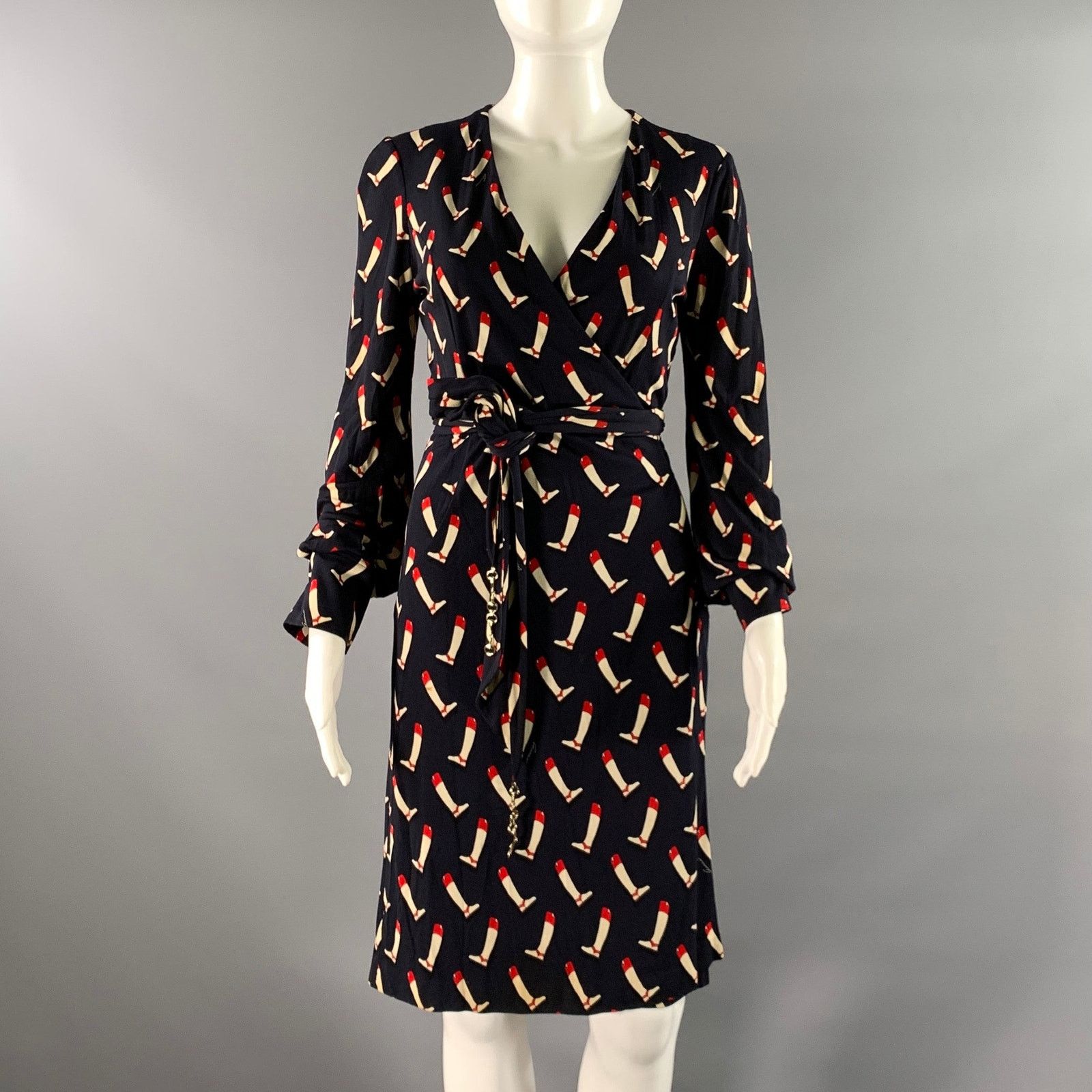 Gucci GUCCI Size 2 Navy Red Silk Riding Boots Wrap Dress Size XS / US 0-2 / IT 36-38 - 1 Thumbnail