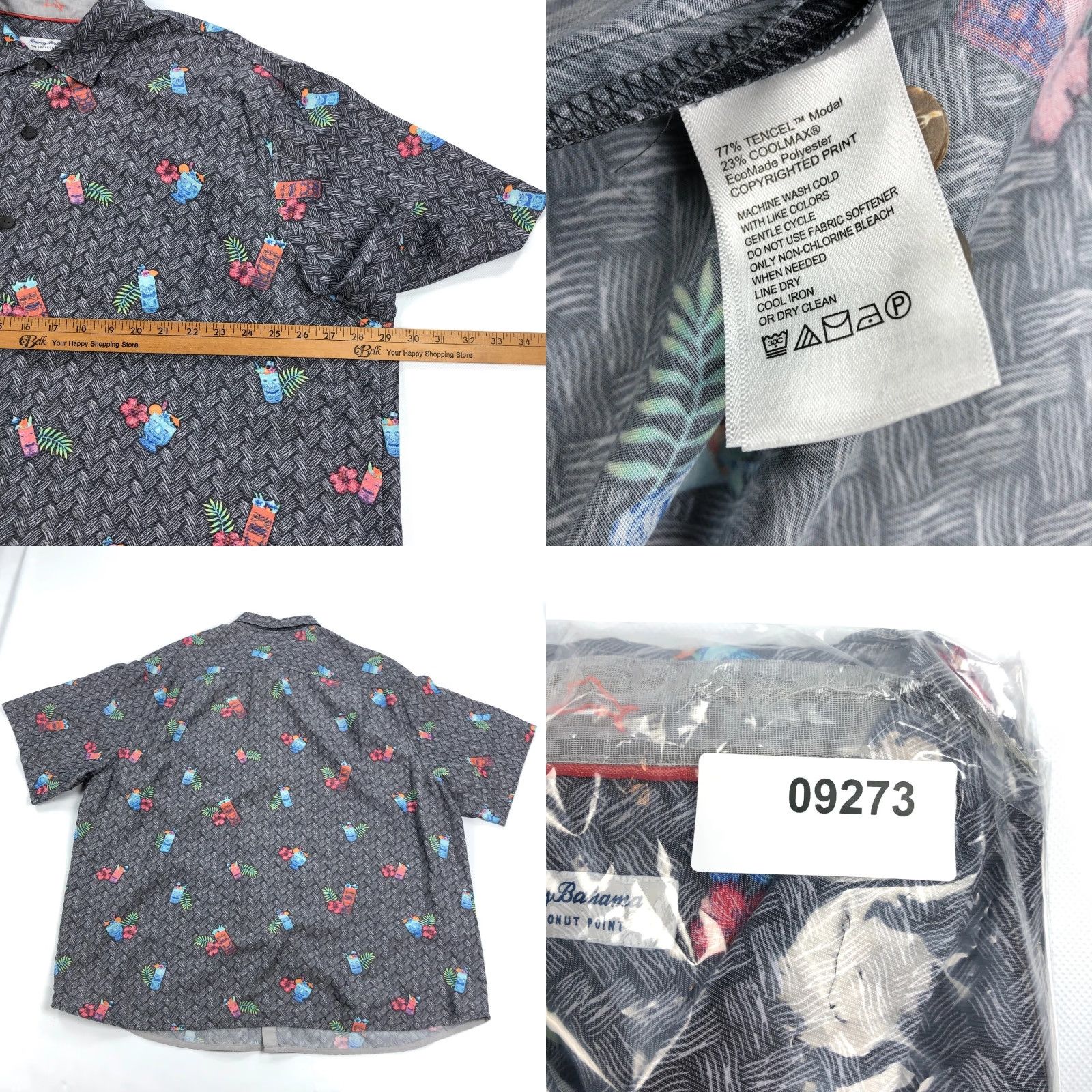 Tommy Bahama Tommy Bahama The Coconut Point Tiki Cocktails Button-Down Shirt 2XLB Adult Men's Gray Tropical Short Sleeve Size US XXL / EU 58 / 5 - 8 Thumbnail