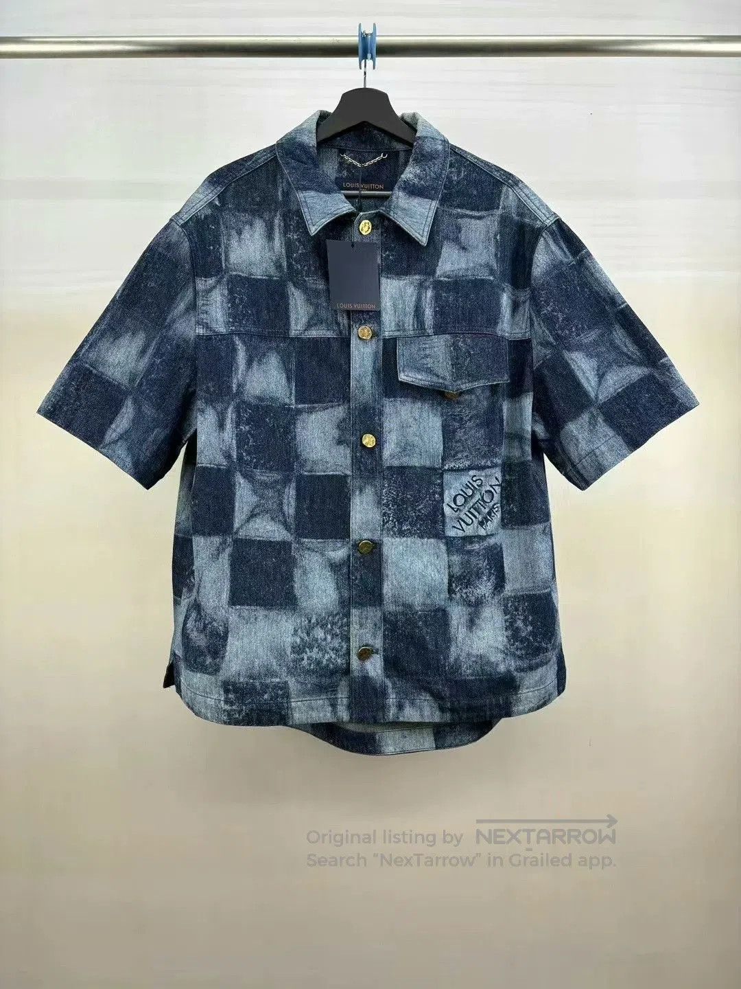 Louis Vuitton louis vuitton blue checkered denim short sleeve shirt. Size US XL / EU 56 / 4 - 1 Thumbnail