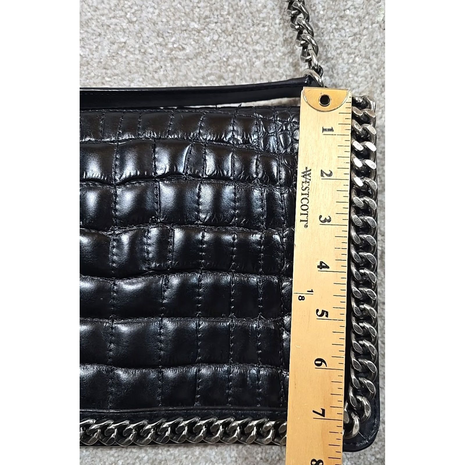 Zara Zara Women Leather Shoulder Bag Purse Heavy Chain Strap Crocodile Texture Black Rockabilly Gothic Punk Rock Bag Womens Medium Size ONE SIZE - 3 Thumbnail