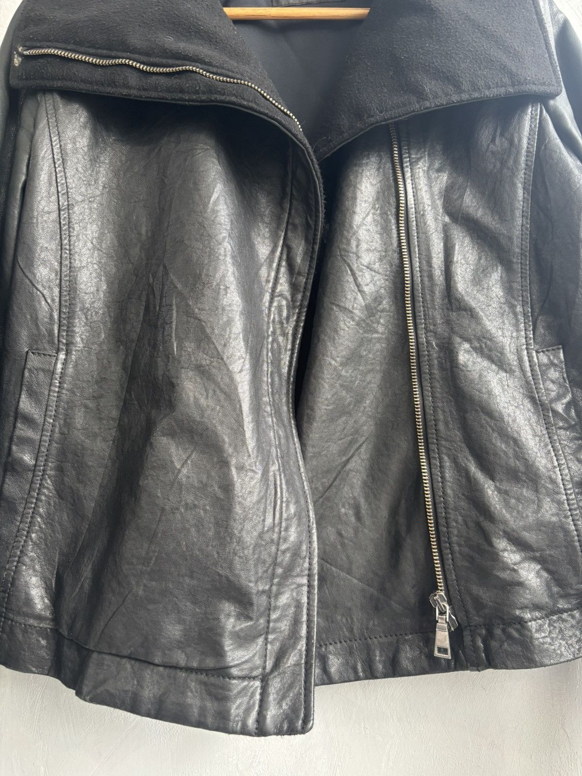 Emporio Armani Emporio Armani 2009 asymmetrical high neck leather jacket Size US S / EU 44-46 / 1 - 11 Thumbnail