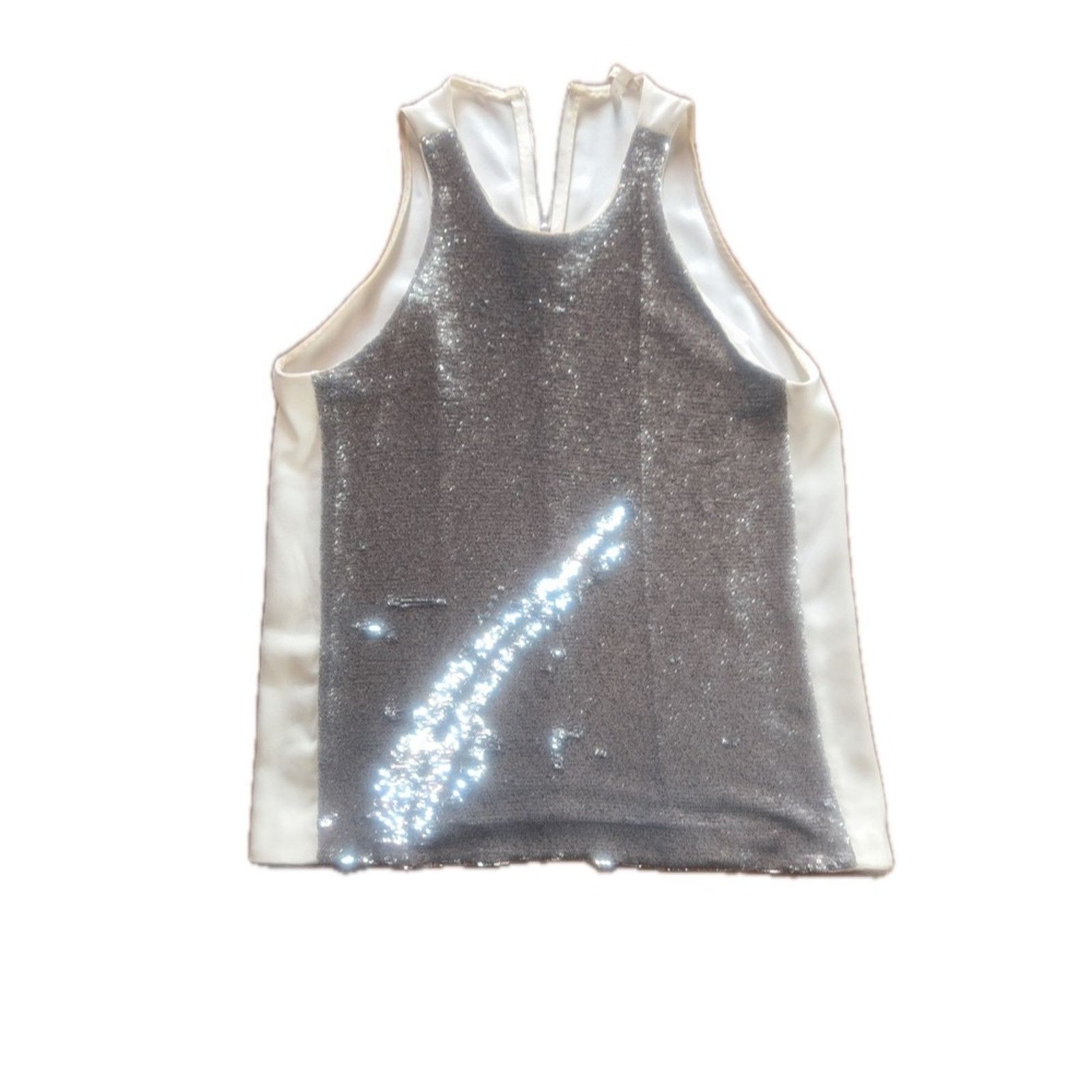 Maje Maje Paris Silver Sequin Top with Satin Sides Size M / US 6-8 / IT 42-44 - 2 Thumbnail