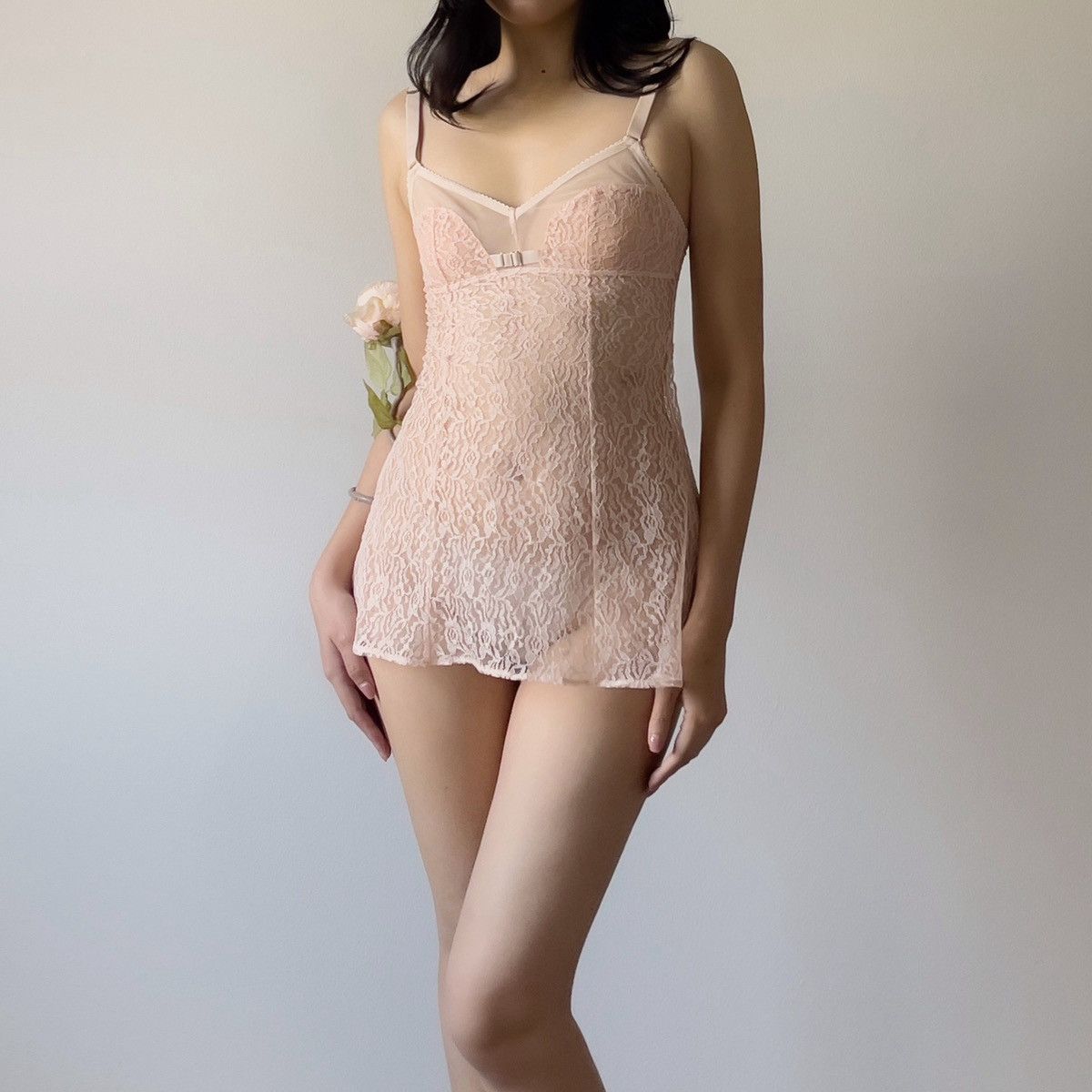 Victoria's Secret Romantic Nude Lace Sheer Mini Slip Dress (XS-S) Size S / US 4 / IT 40 - 5 Thumbnail