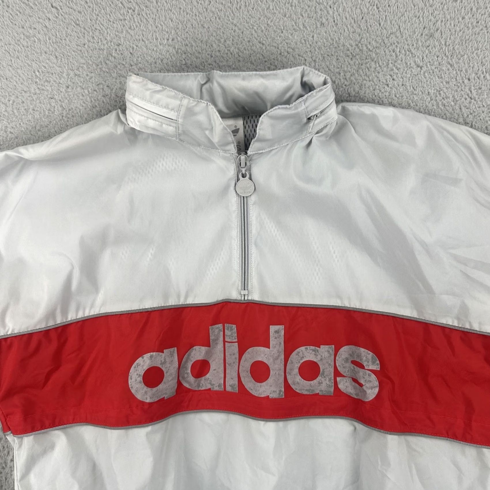Adidas VINTAGE Adidas Windbreaker Shirt Unisex Adults M Gray 90s Big Logo Spell Out Stowaway Hood EUC Size US M / EU 48-50 / 2 - 5 Thumbnail