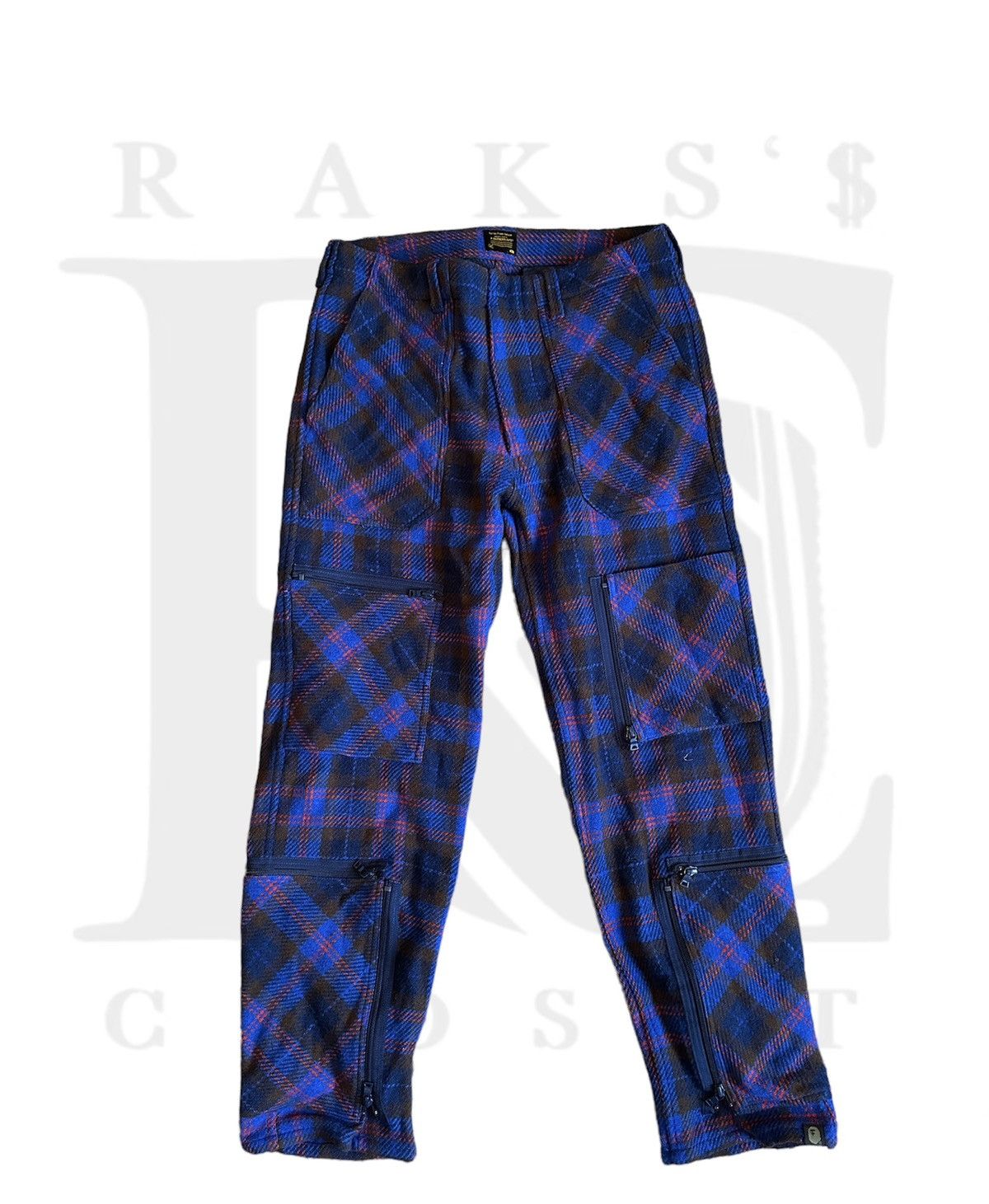 image of Bape Check Multi Pocket Pants in Blue, Men's (Size 32)